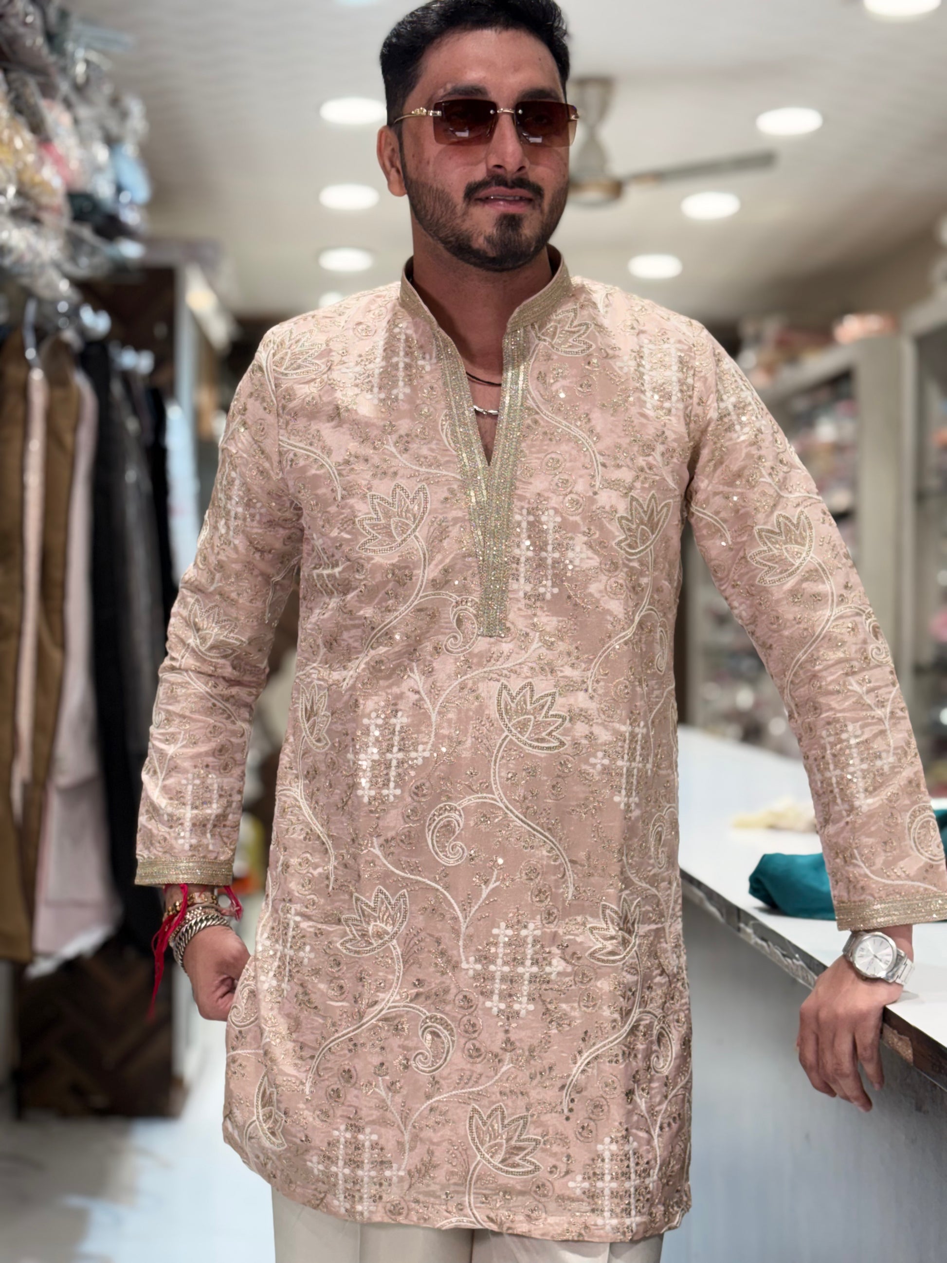 Premium Tissue Silk Kurta with Intricate Floral Embroidery