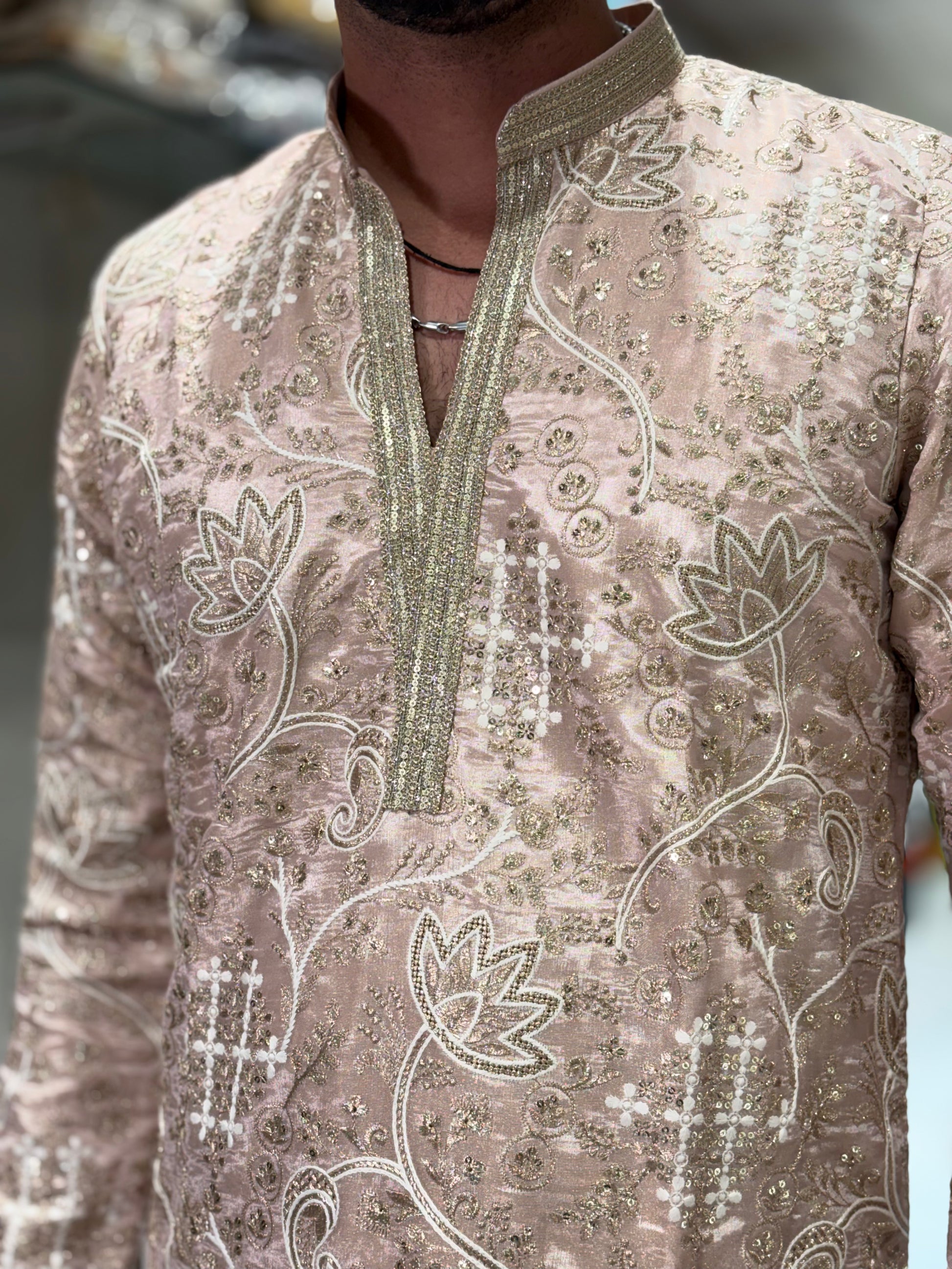 Premium Tissue Silk Kurta with Intricate Floral Embroidery