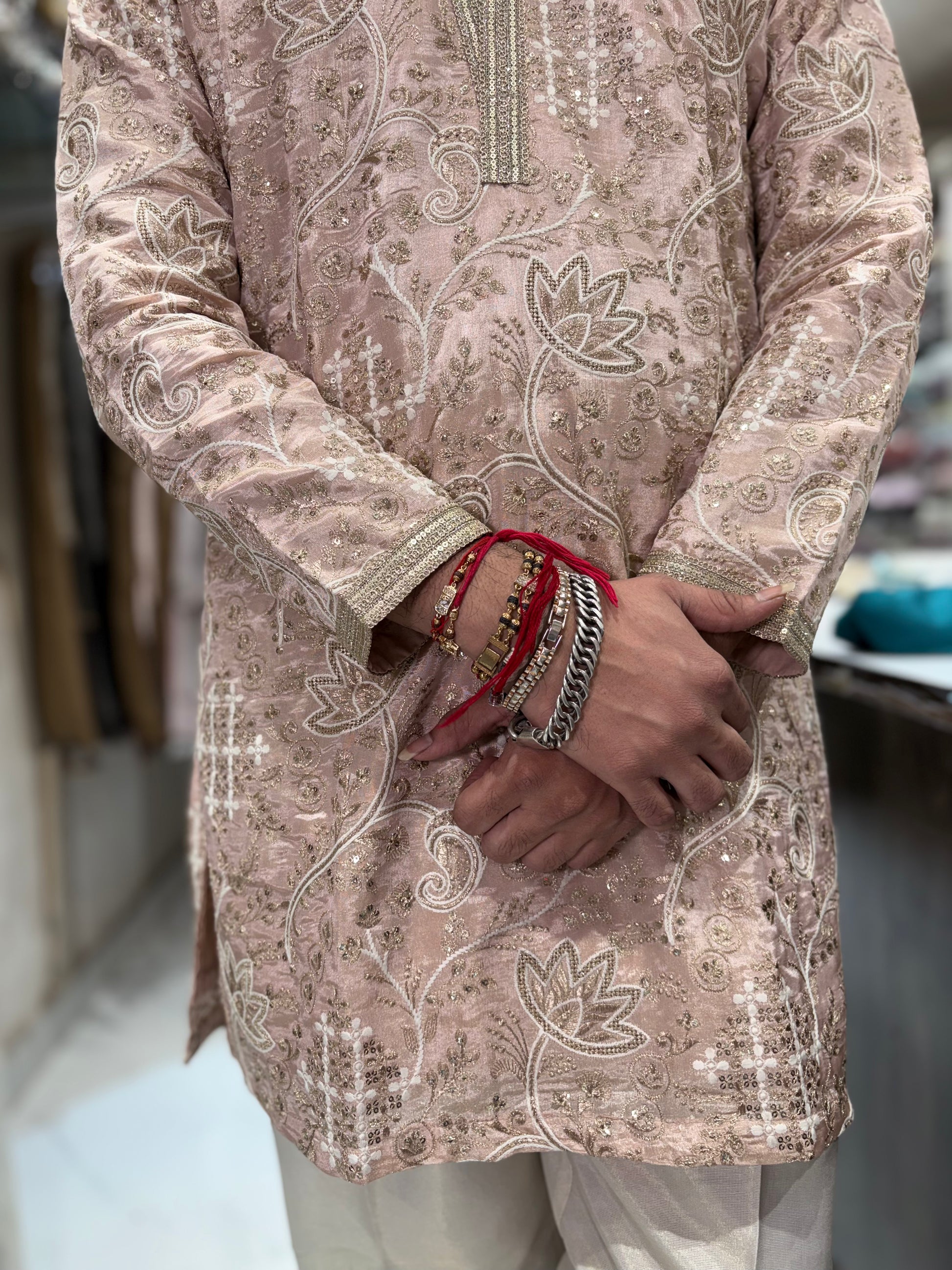 Premium Tissue Silk Kurta with Intricate Floral Embroidery
