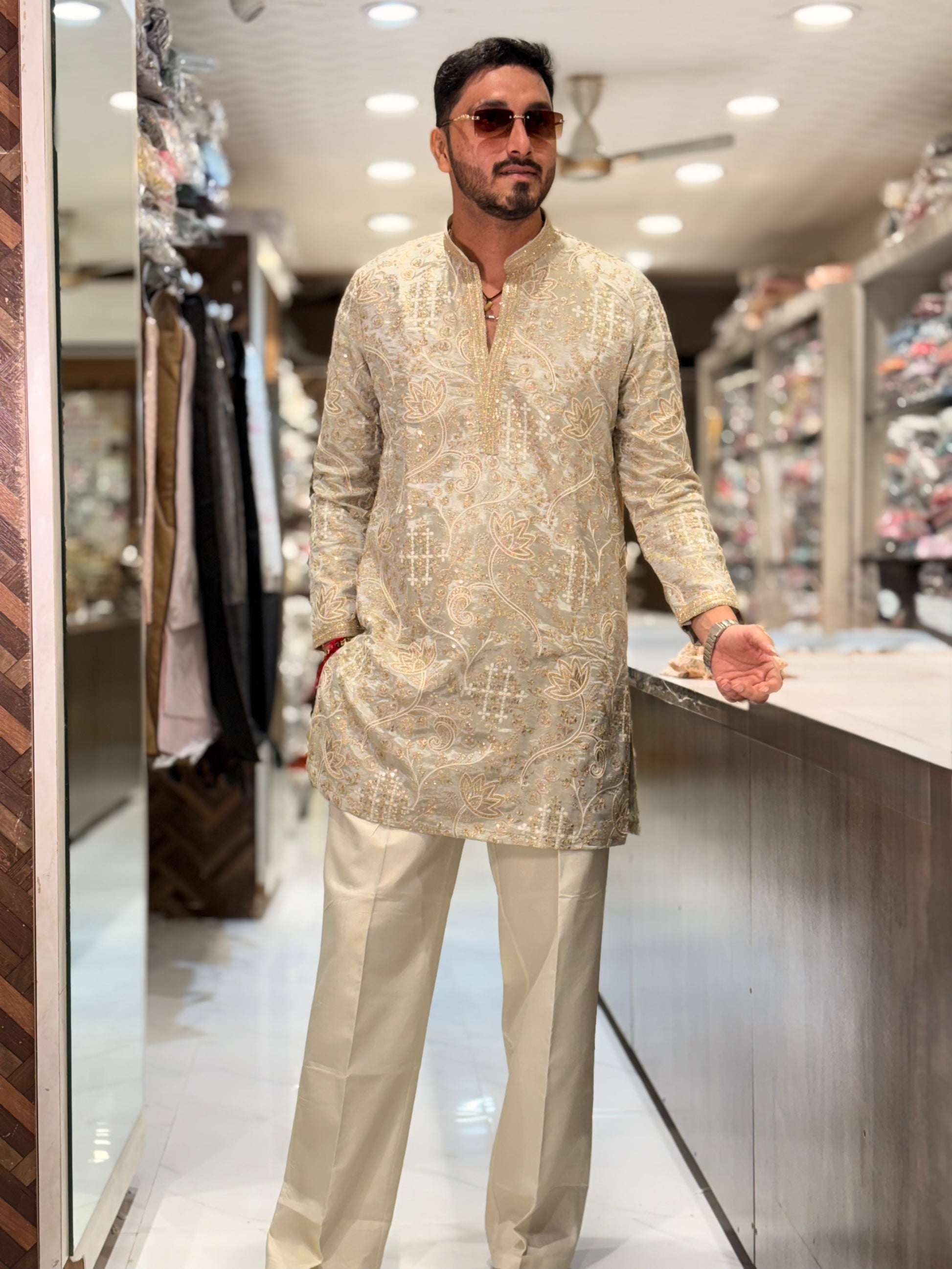 Premium Tissue Silk Kurta with Intricate Floral Embroidery