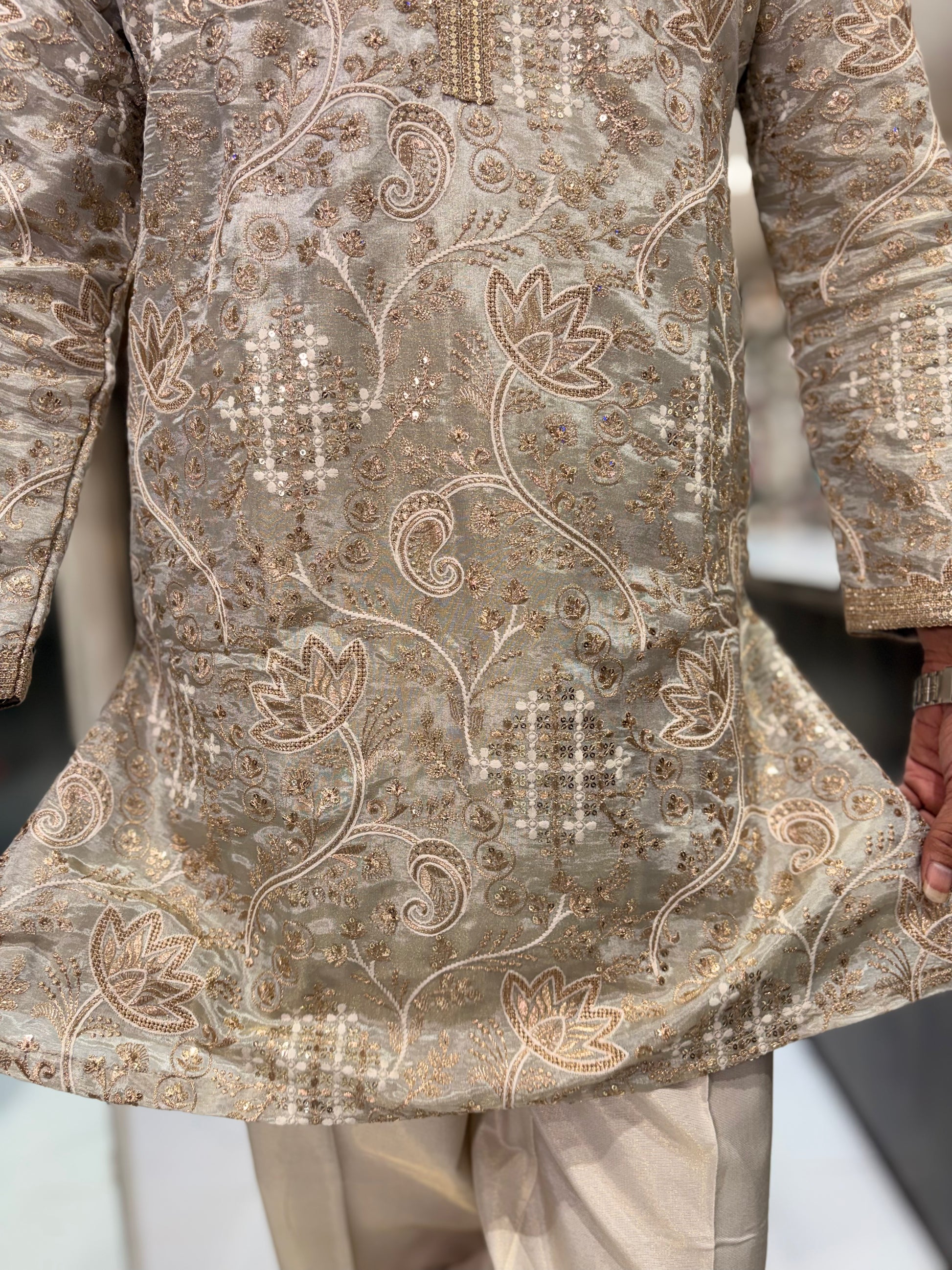 Premium Tissue Silk Kurta with Intricate Floral Embroidery