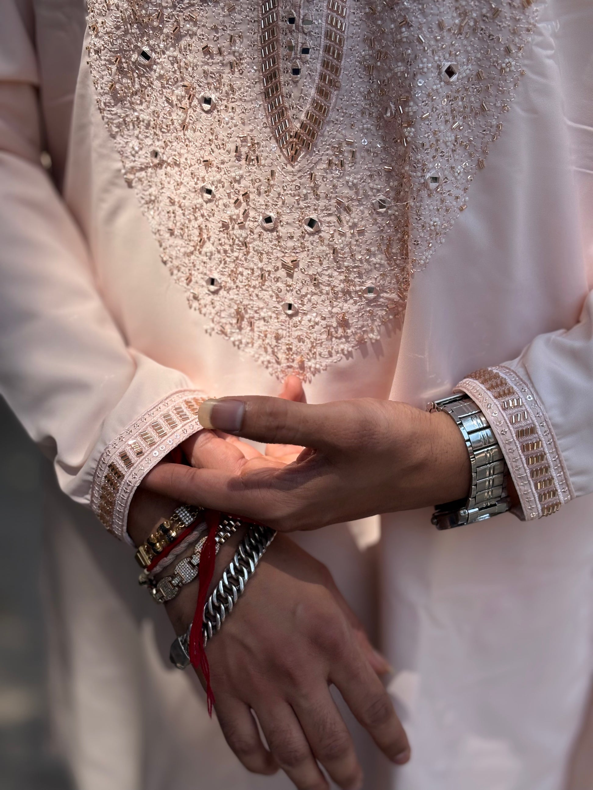 Premium Baby Pink Silk Kurta with Intricate Sequin & Mirror Embroidery