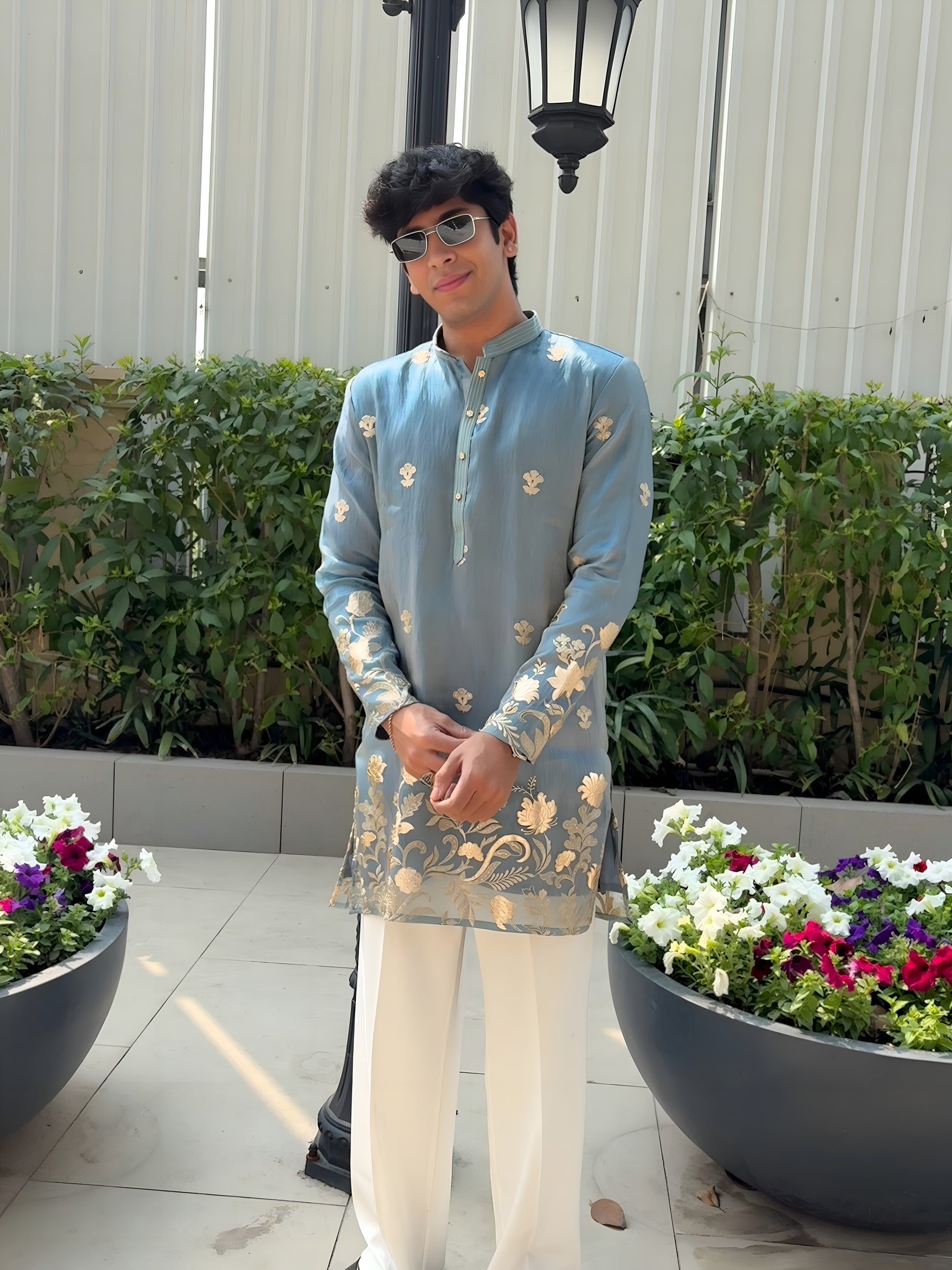 MIDNIGHT TEAL FUSION MID KURTA