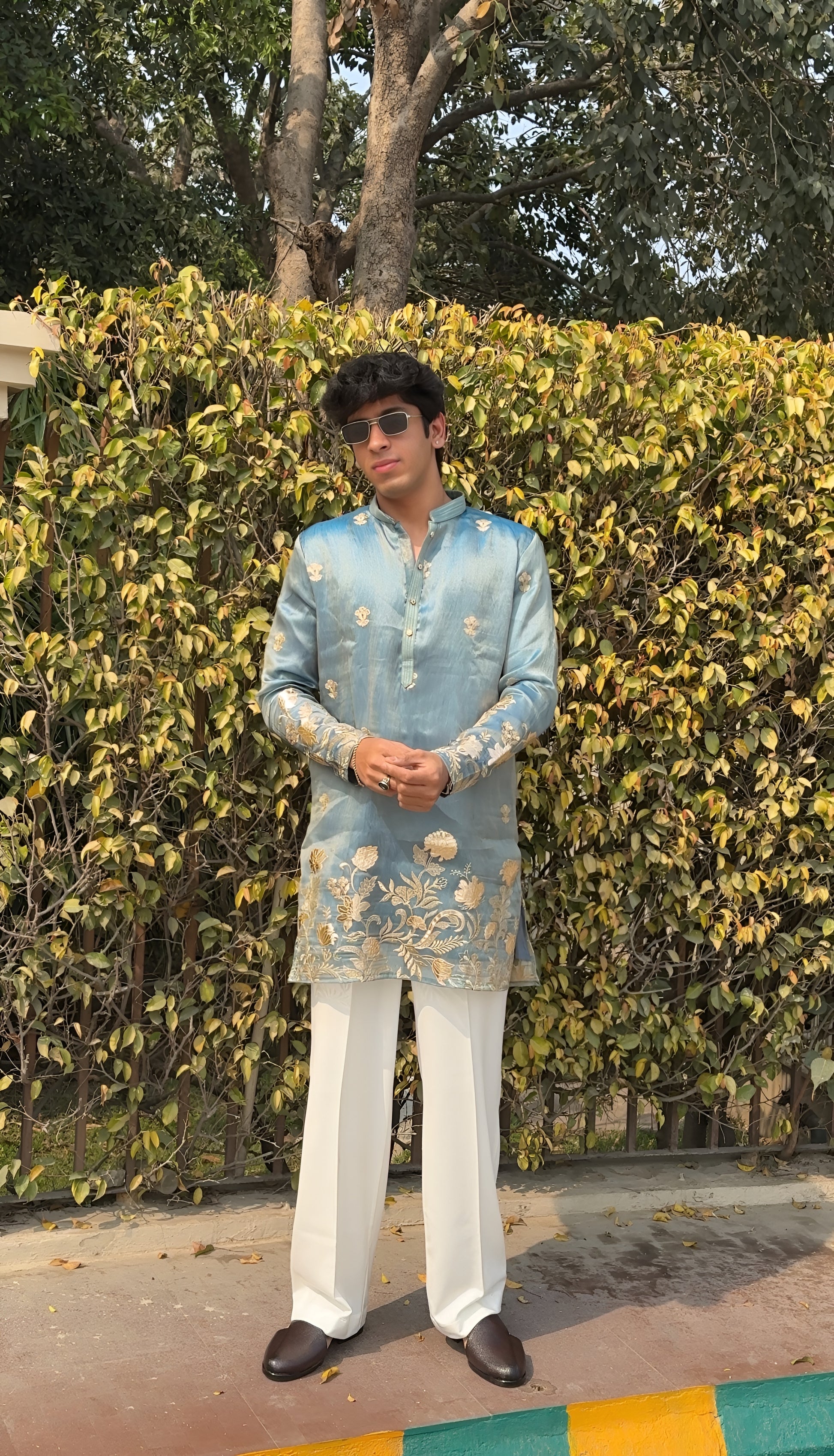 MIDNIGHT TEAL FUSION MID KURTA