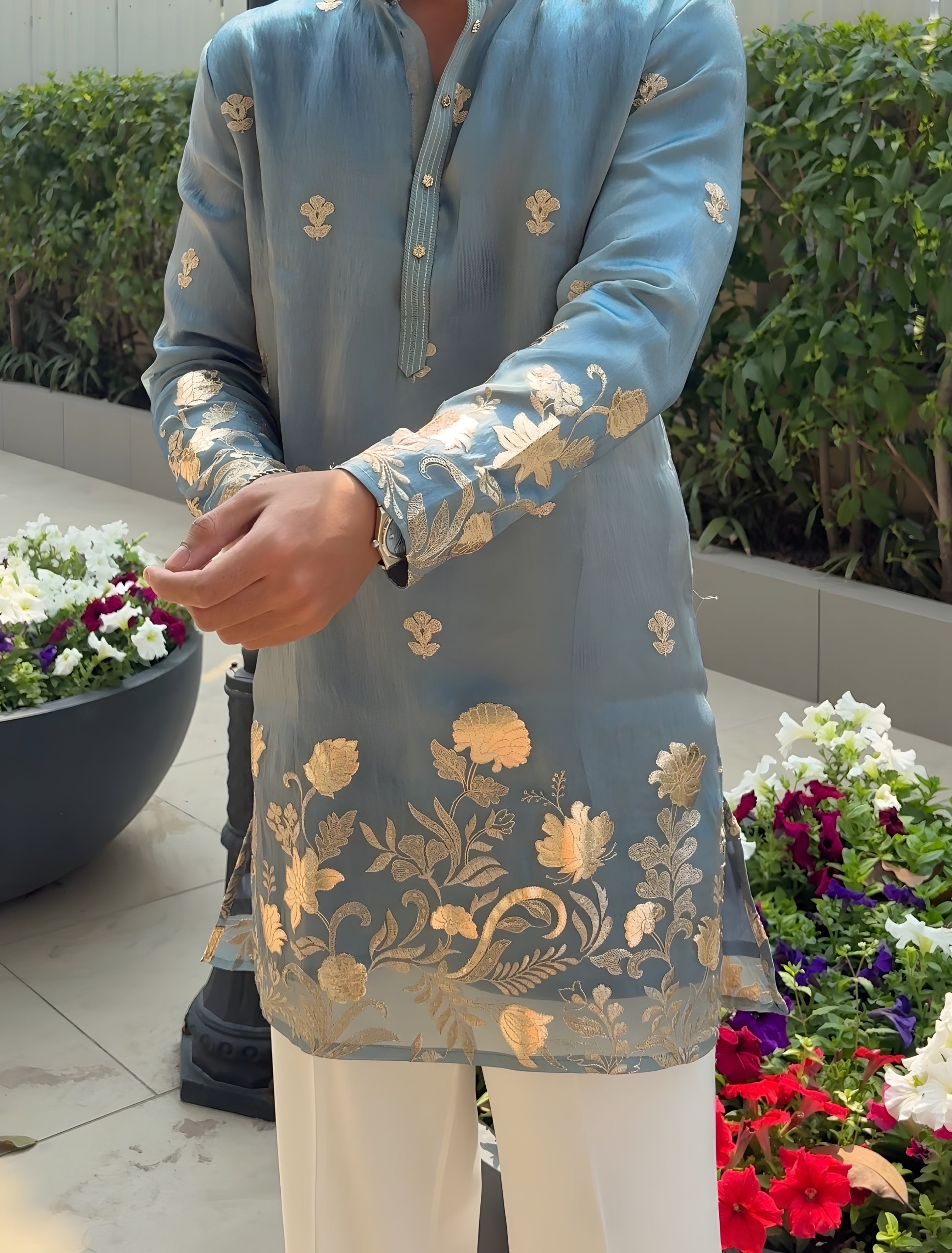 MIDNIGHT TEAL FUSION MID KURTA