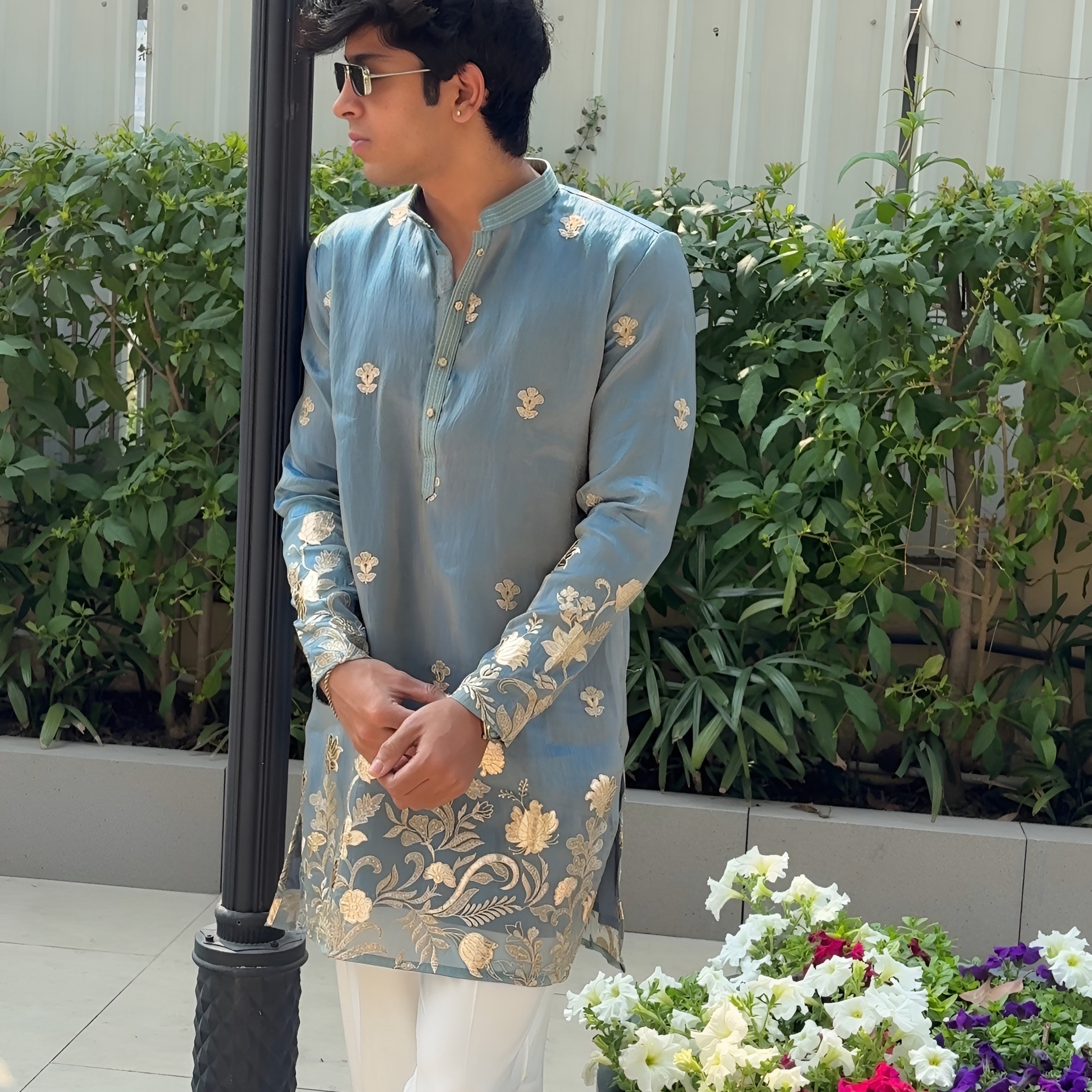 MIDNIGHT TEAL FUSION MID KURTA