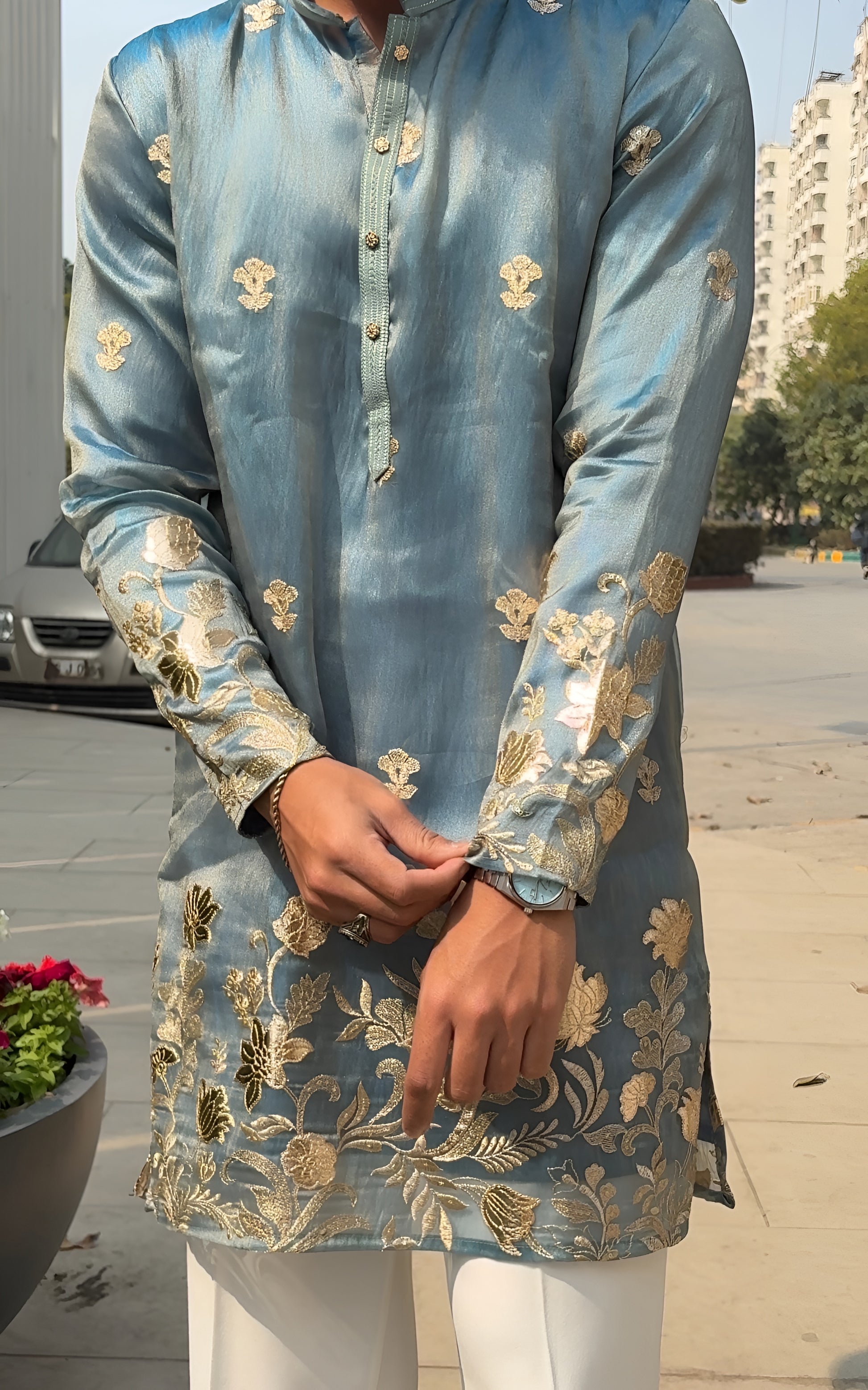 MIDNIGHT TEAL FUSION MID KURTA