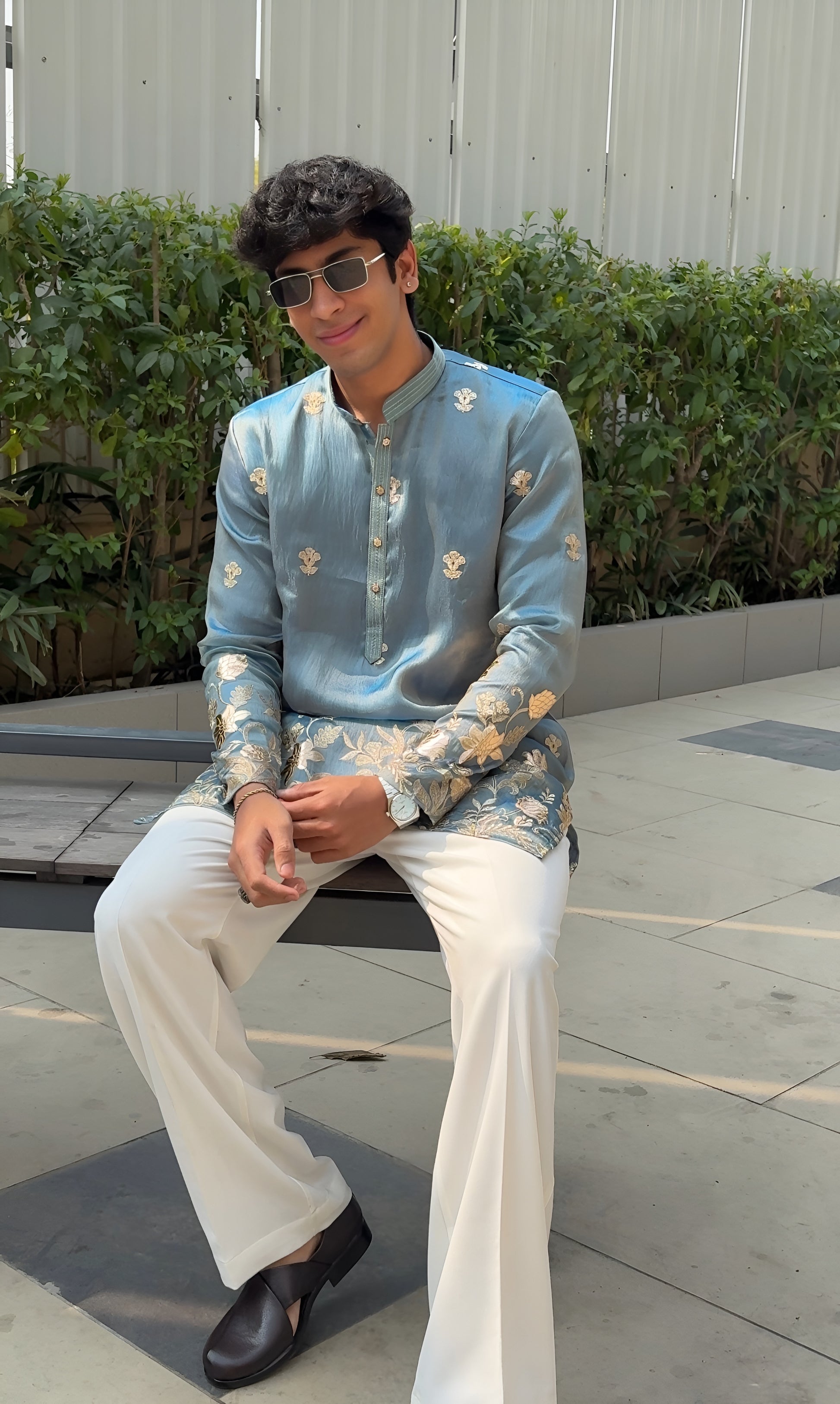 MIDNIGHT TEAL FUSION MID KURTA