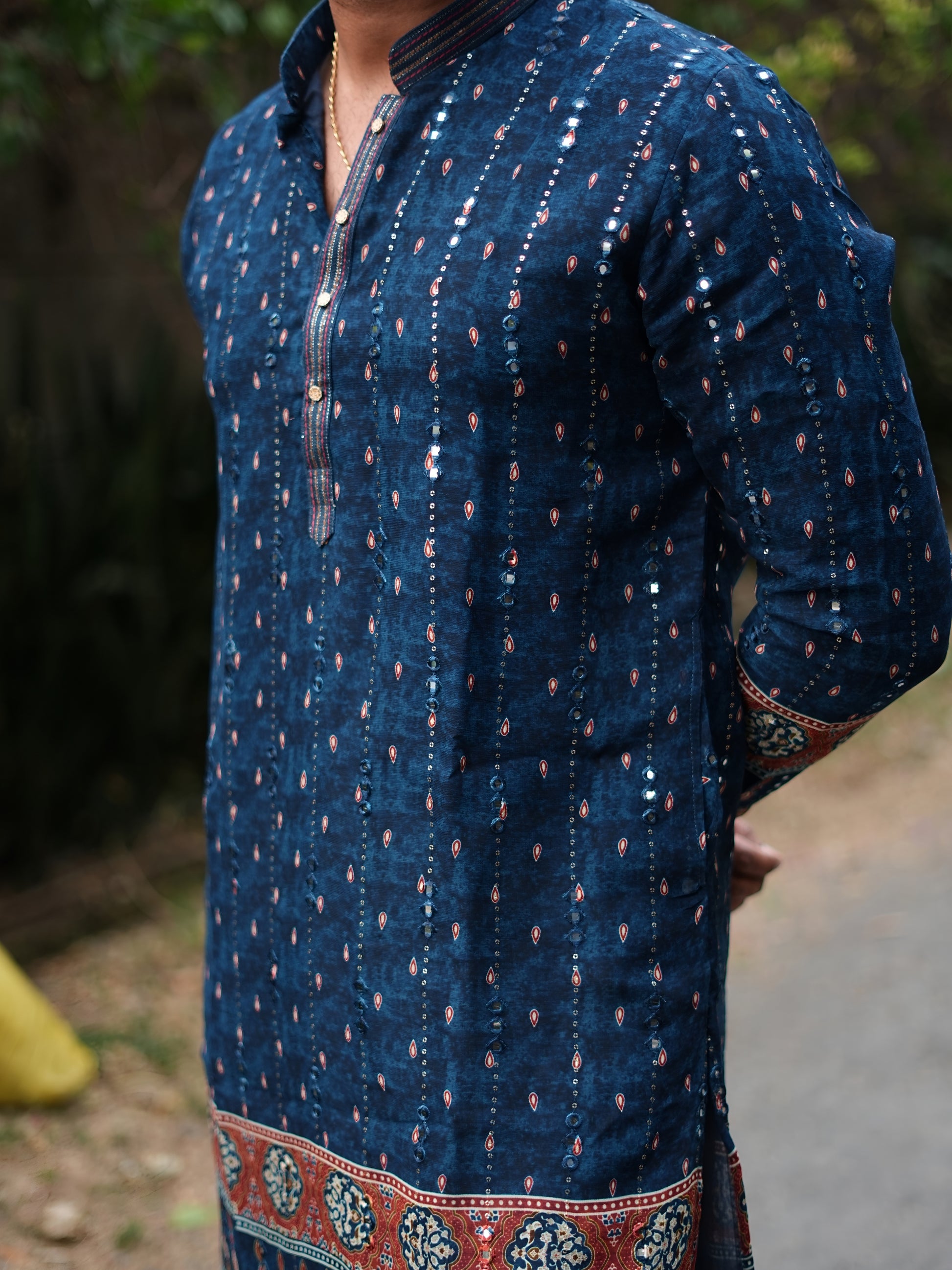 BLUSHING BLUE PAPER MIRROR WORK MID-LENGTH KURTA