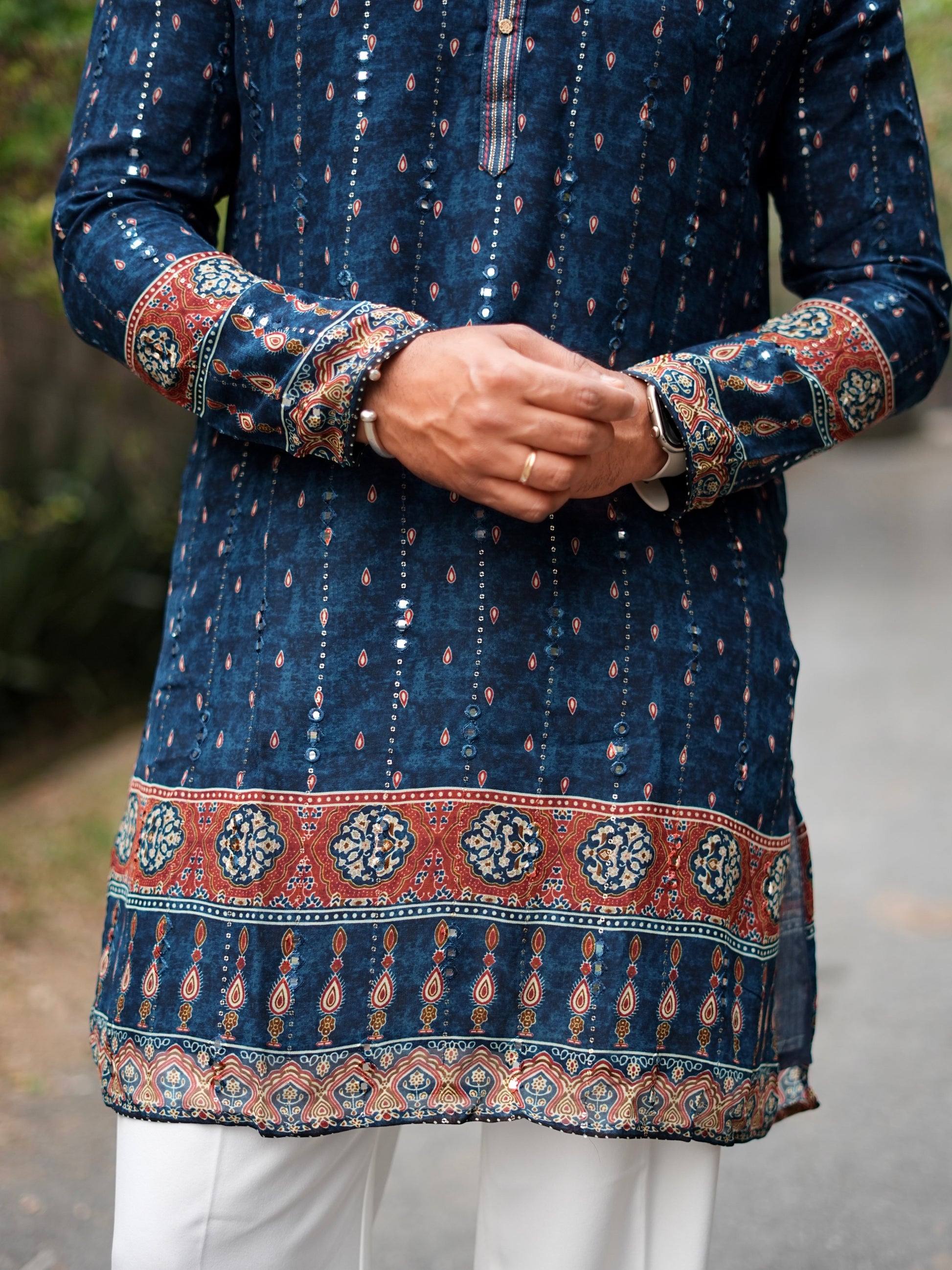 BLUSHING BLUE PAPER MIRROR WORK MID-LENGTH KURTA