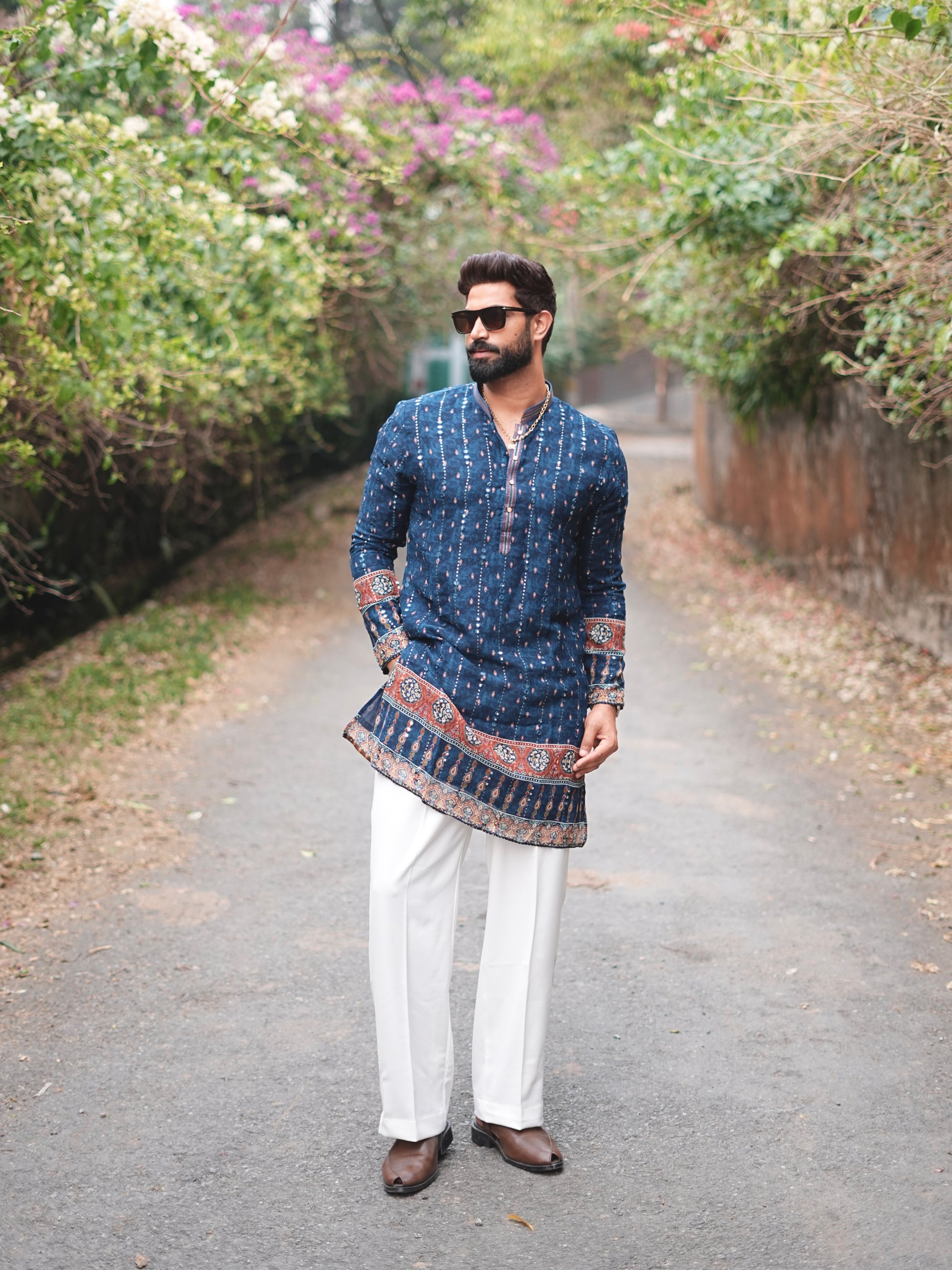 BLUSHING BLUE PAPER MIRROR WORK MID-LENGTH KURTA