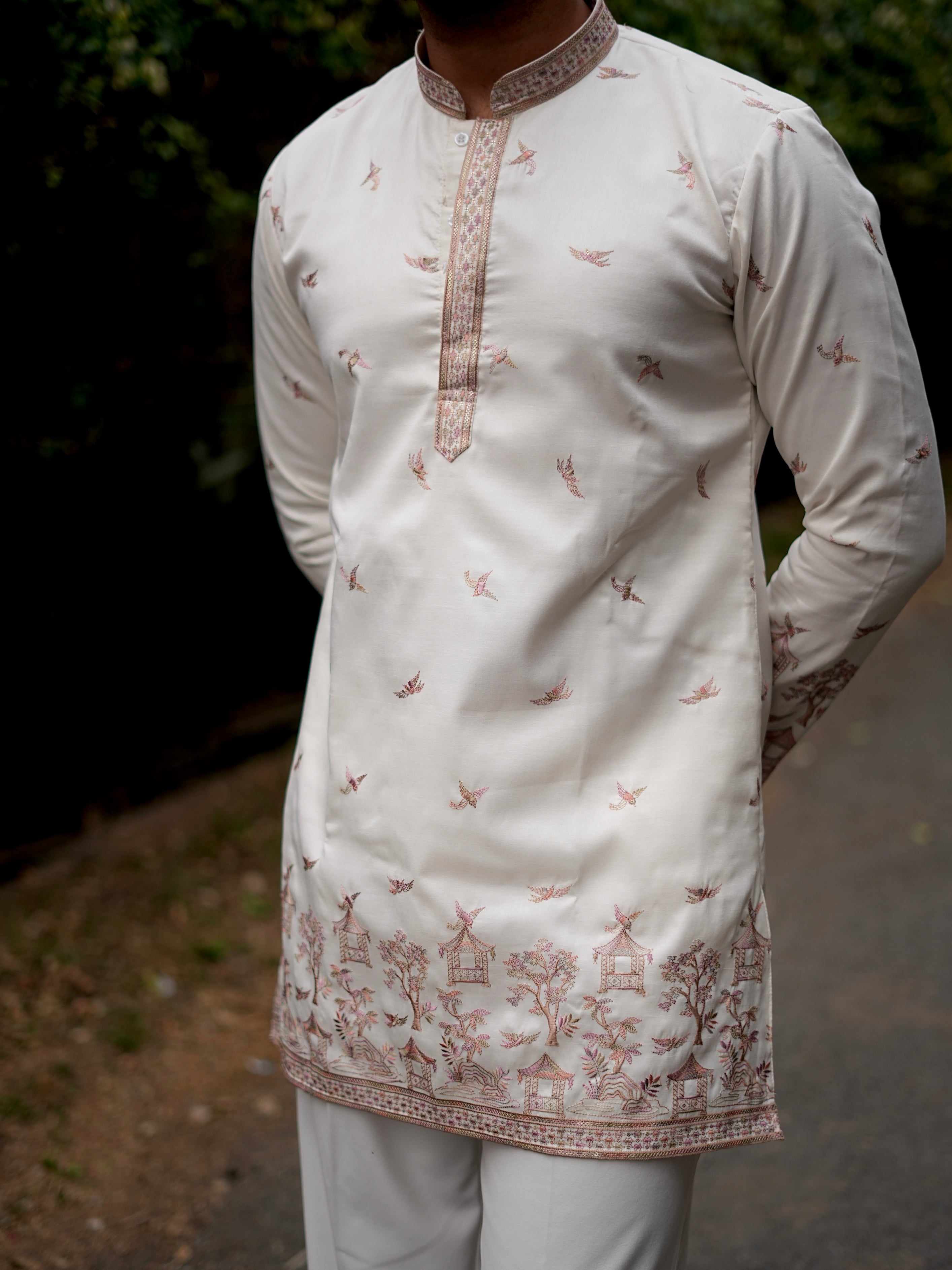 CHIFFON WHITE DAMAN EMBROIDERED SHORT-LENGTH KURTA