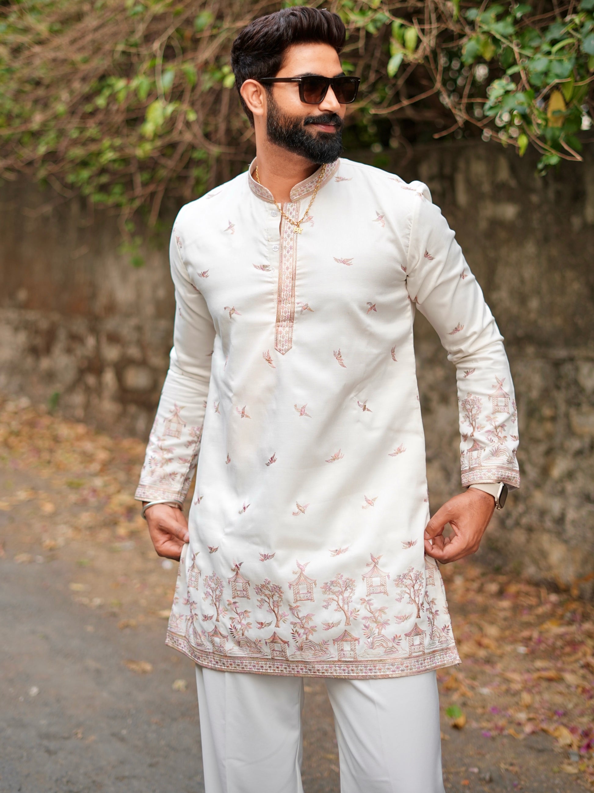 CHIFFON WHITE DAMAN EMBROIDERED SHORT-LENGTH KURTA