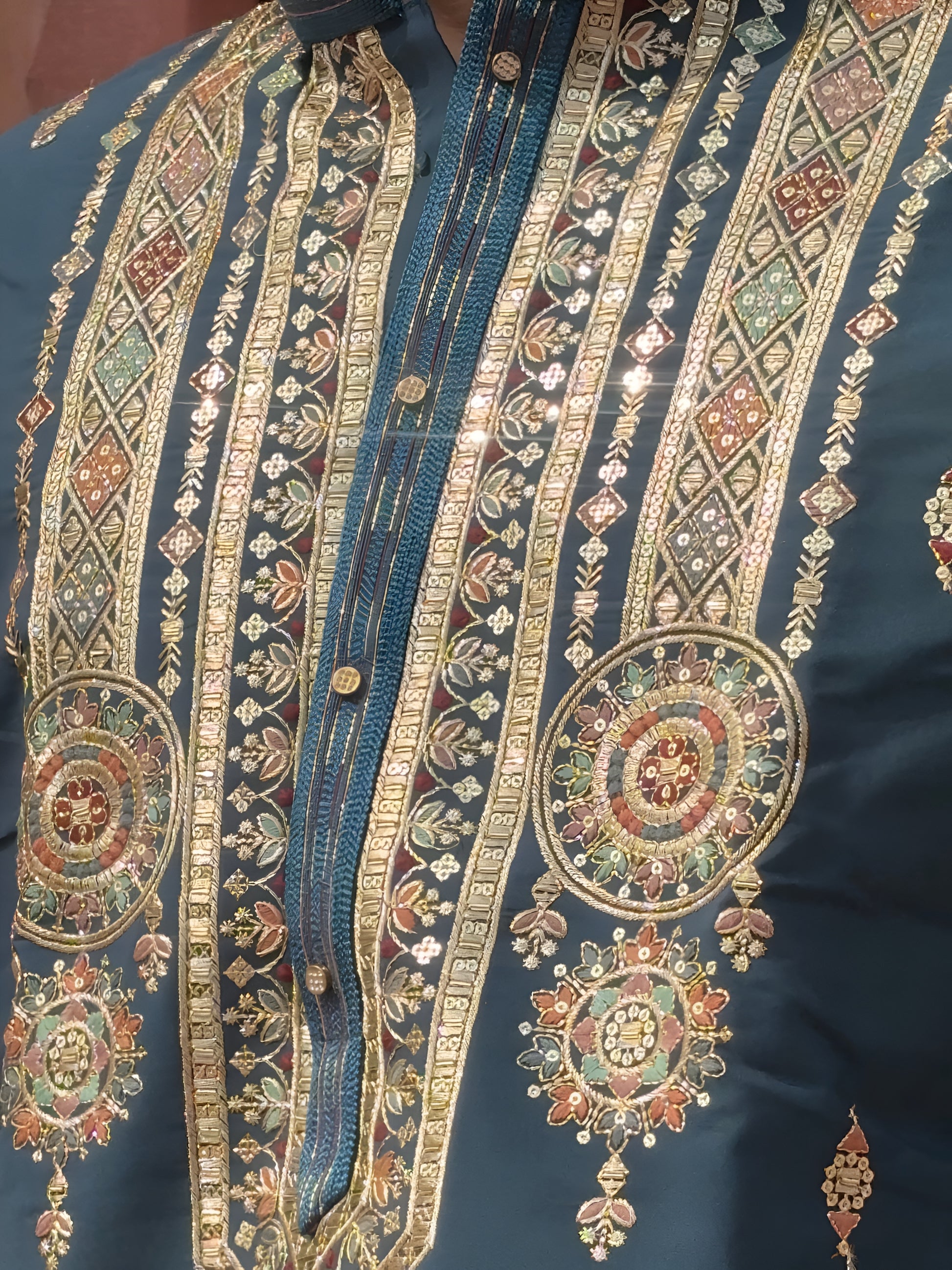 RAMA BLUE FESTIVE KURTA WITH INTRICATE THREAD EMBROIDERED MID-LENGTH KURTA