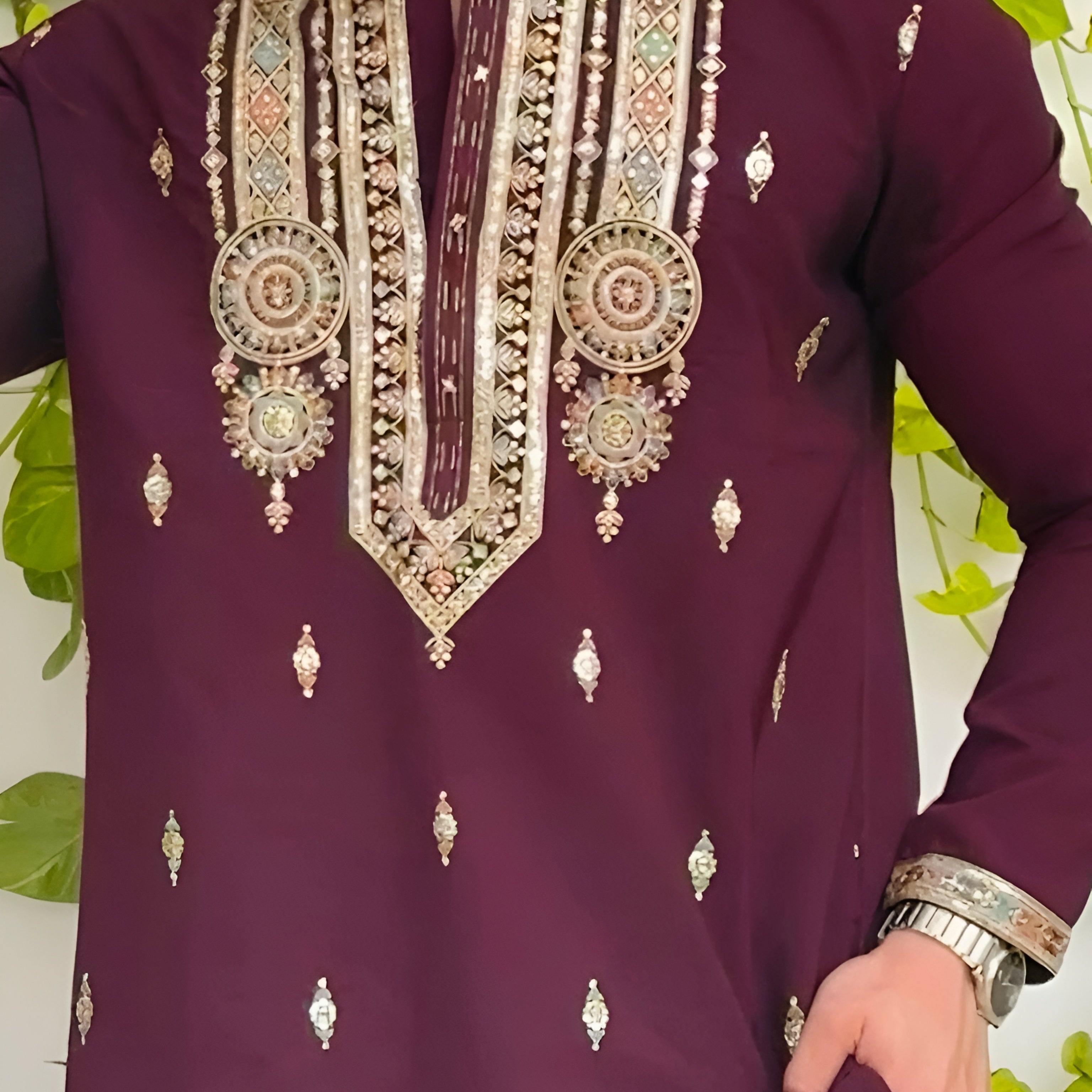 MAROON FESTIVE KURTA WITH INTRICATE THREAD EMBROIDERED MID-LENGTH KURTA