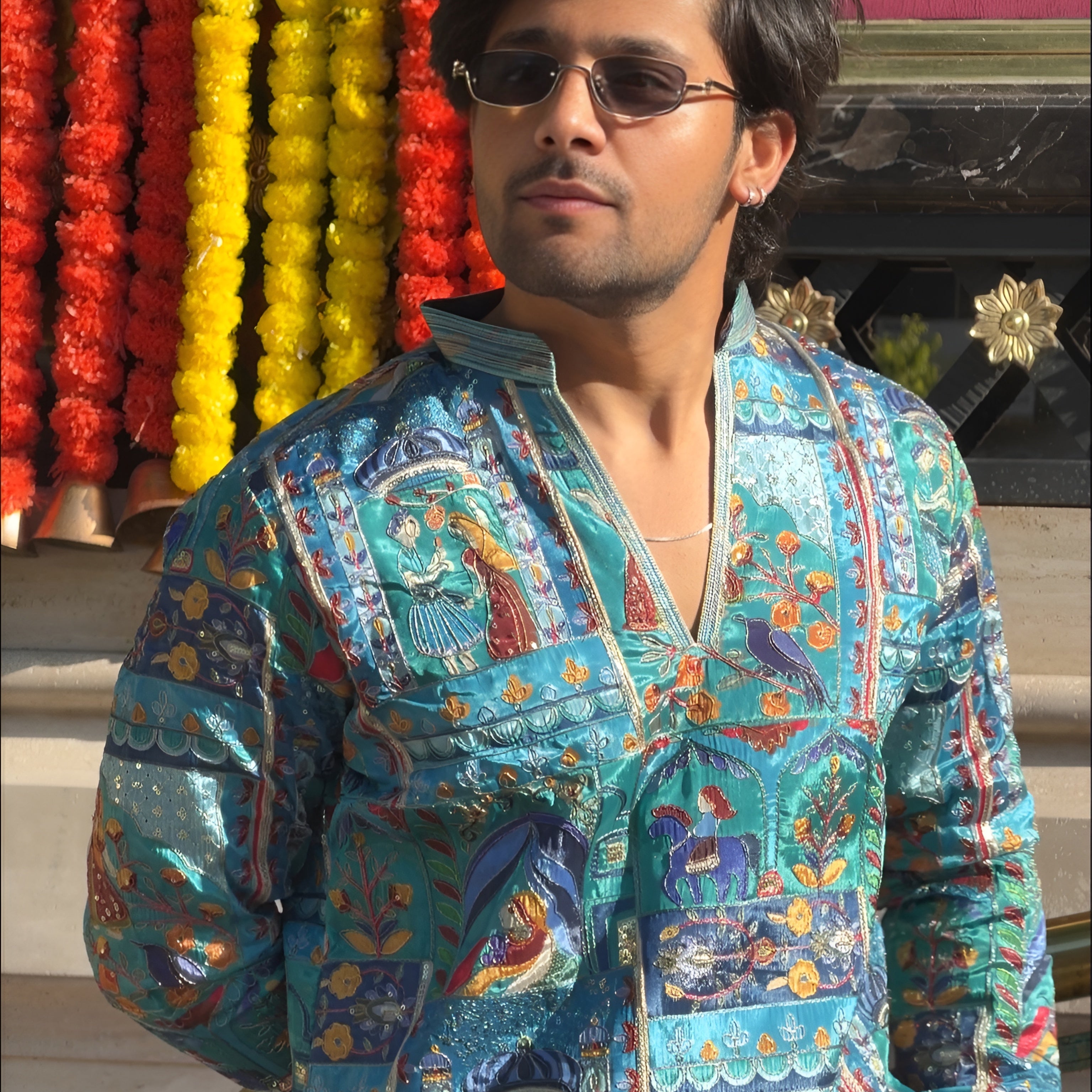 FOLK BLUE THREAD WORK V-NECK SHORT KURTA