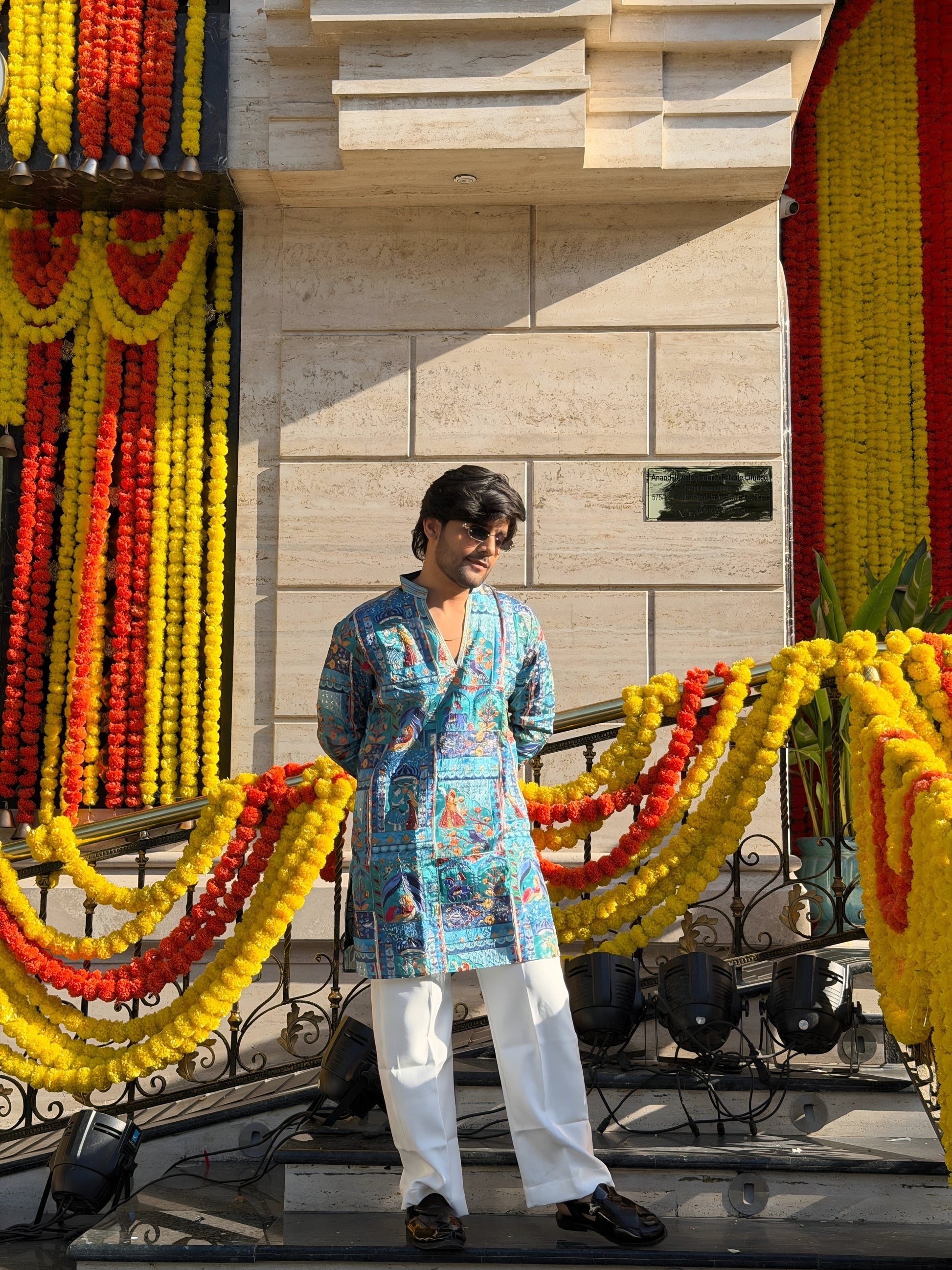 FOLK BLUE THREAD WORK V-NECK SHORT KURTA