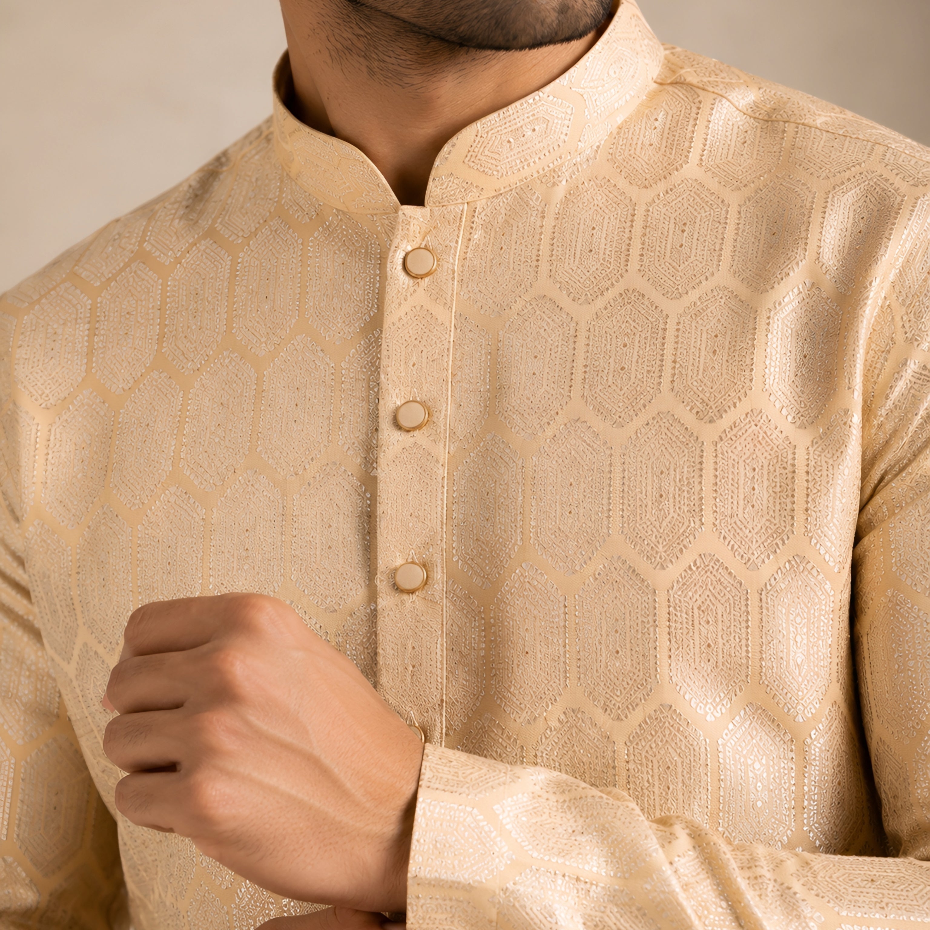 Premium Cream Jacquard Kurta for Men