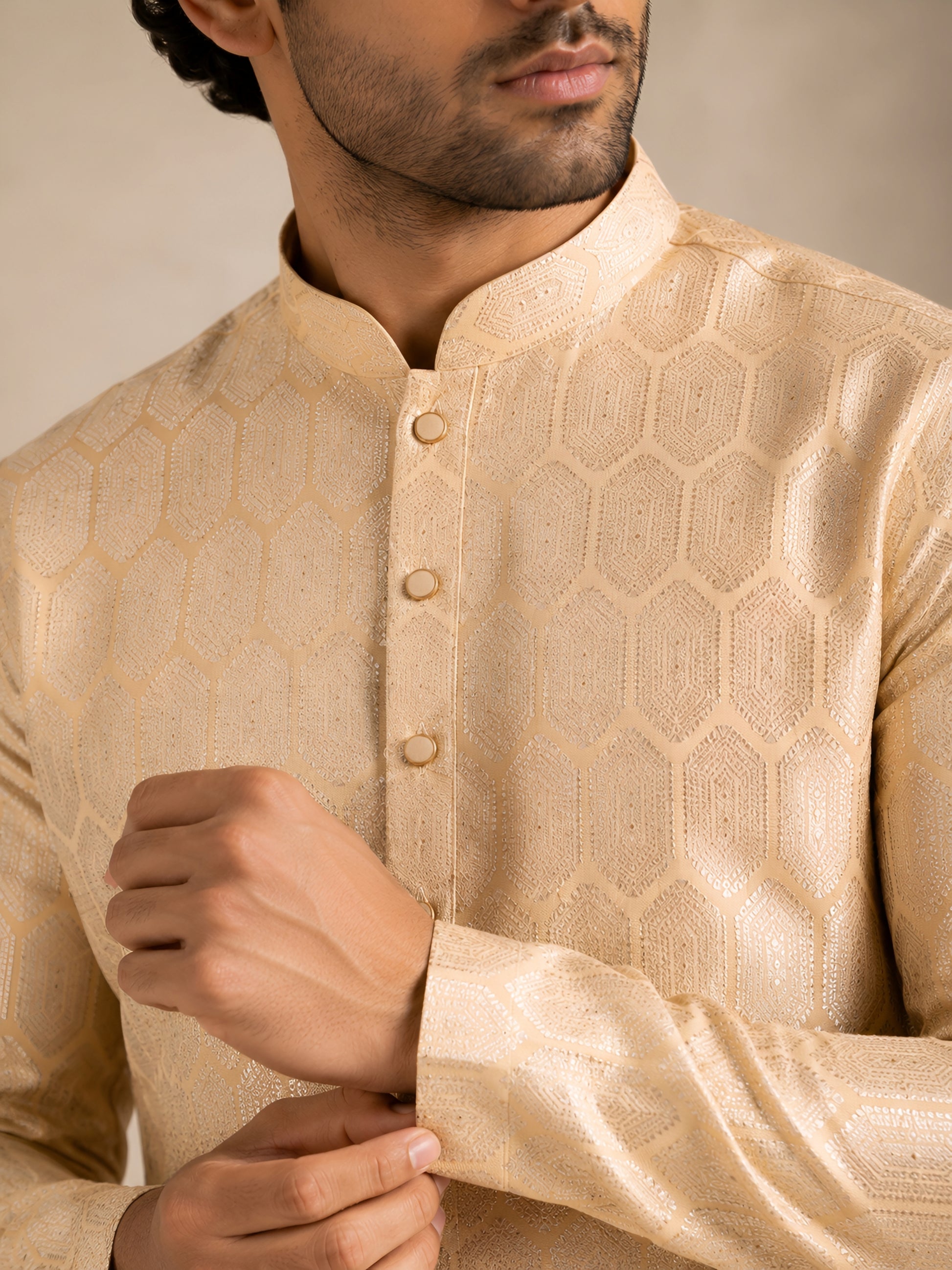 Premium Cream Jacquard Kurta for Men