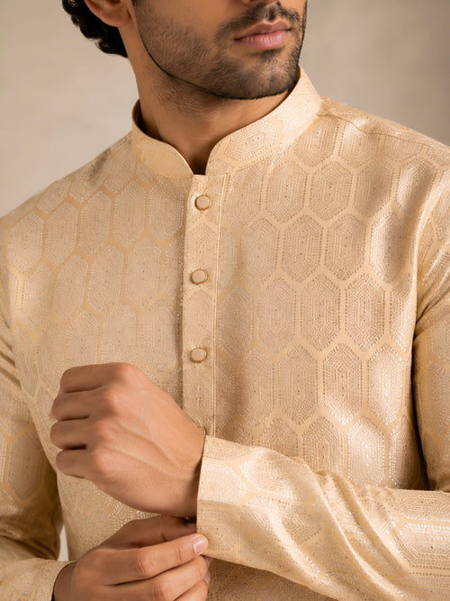 Premium Cream Jacquard Kurta for Men