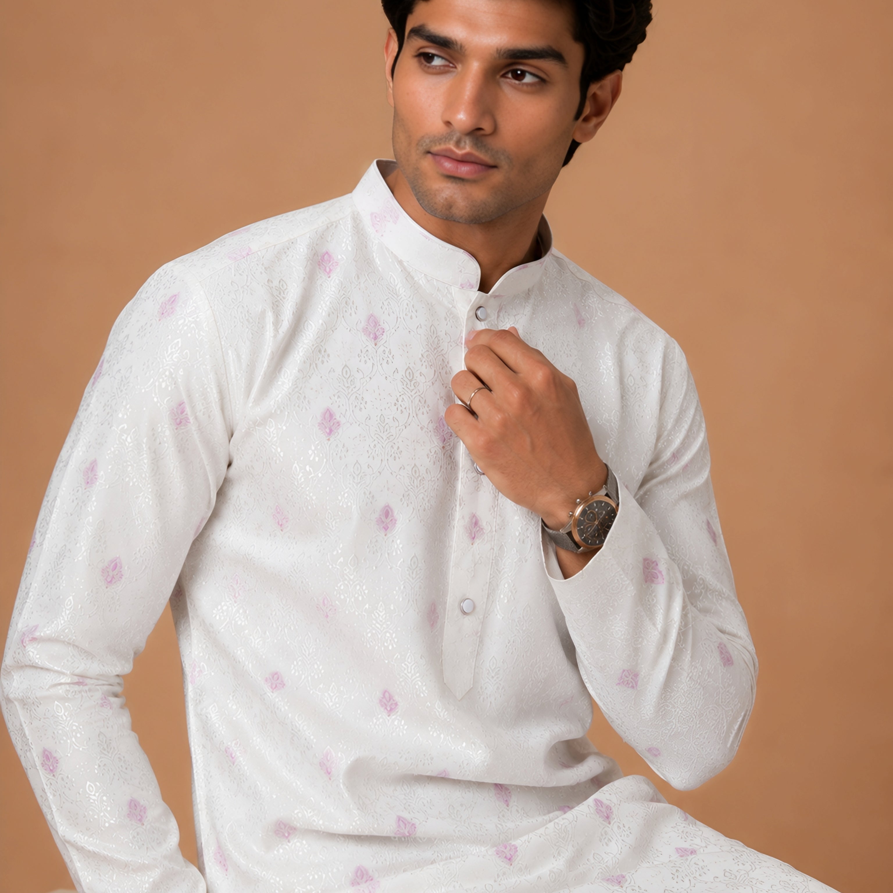 Premium Lavender Self Design Kurta for Men