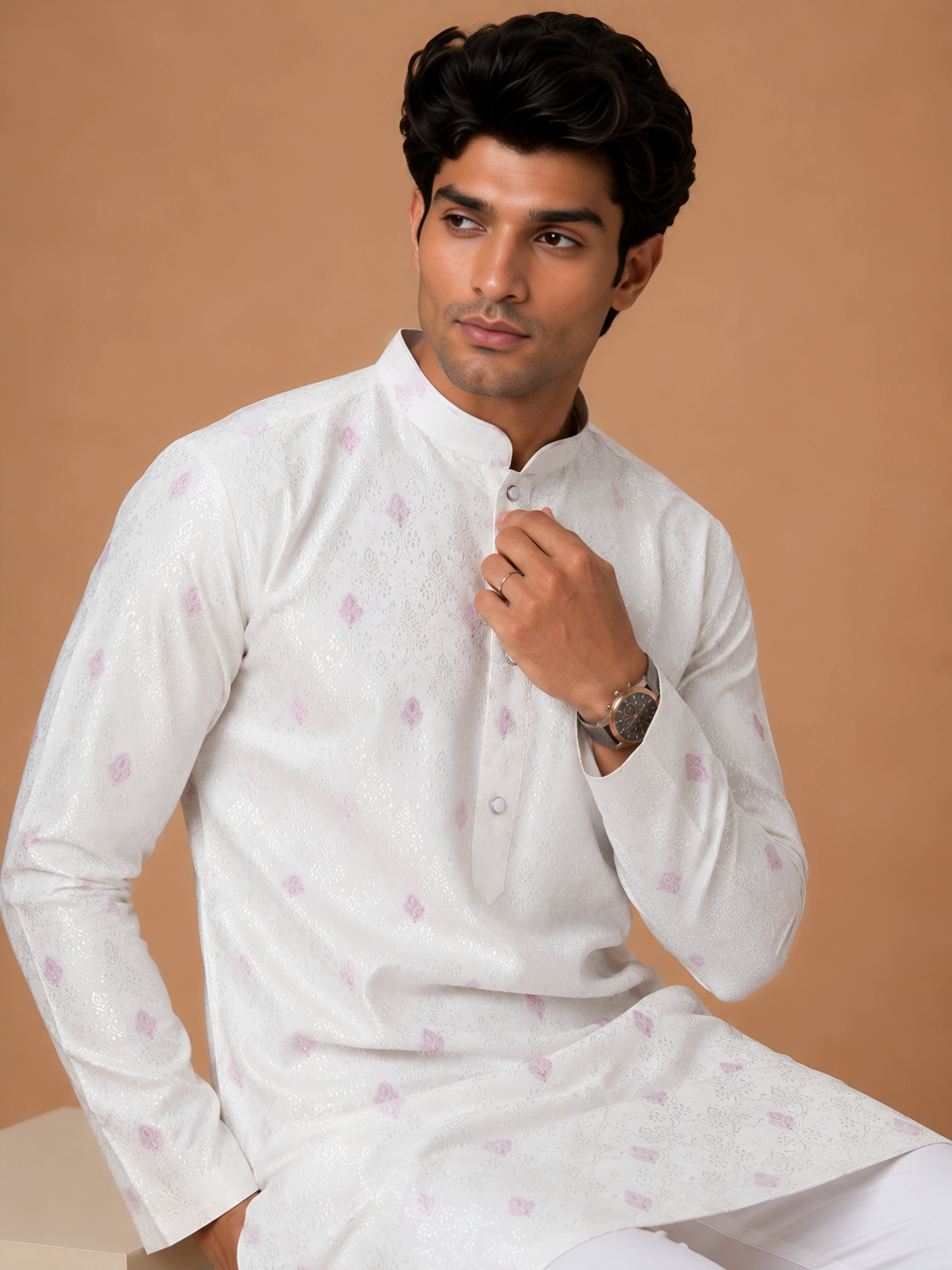 Premium Lavender Self Design Kurta for Men