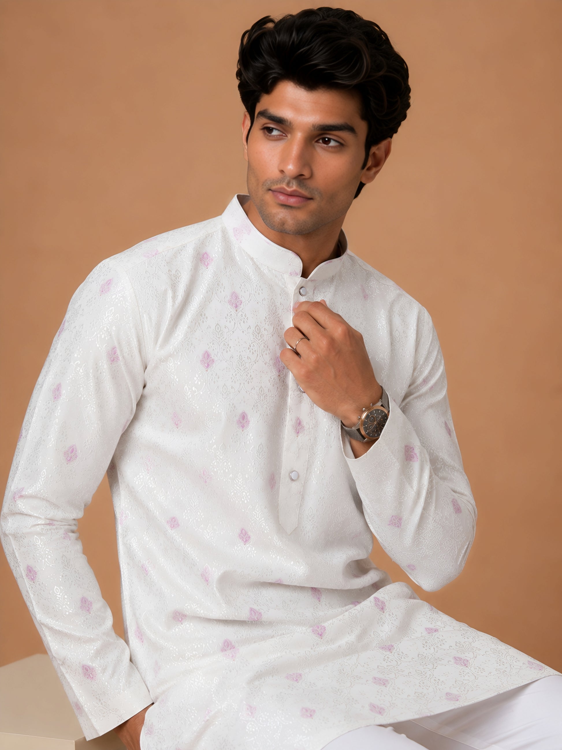 Premium Lavender Self Design Kurta for Men
