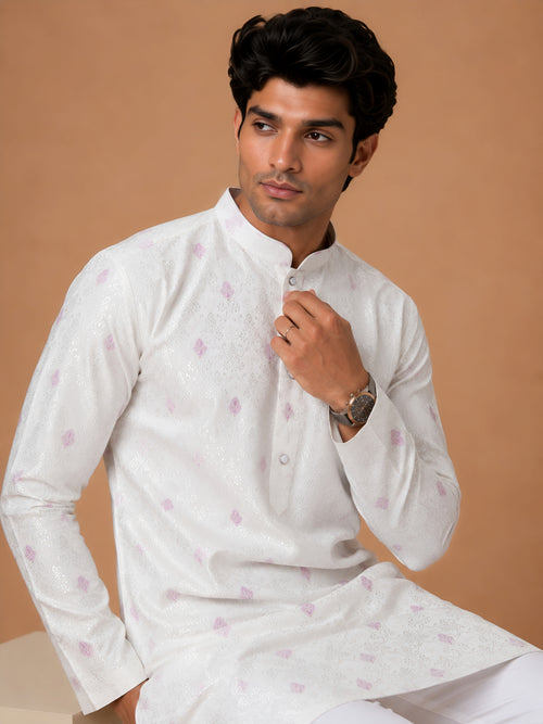 Premium Lavender Self Design Kurta for Men