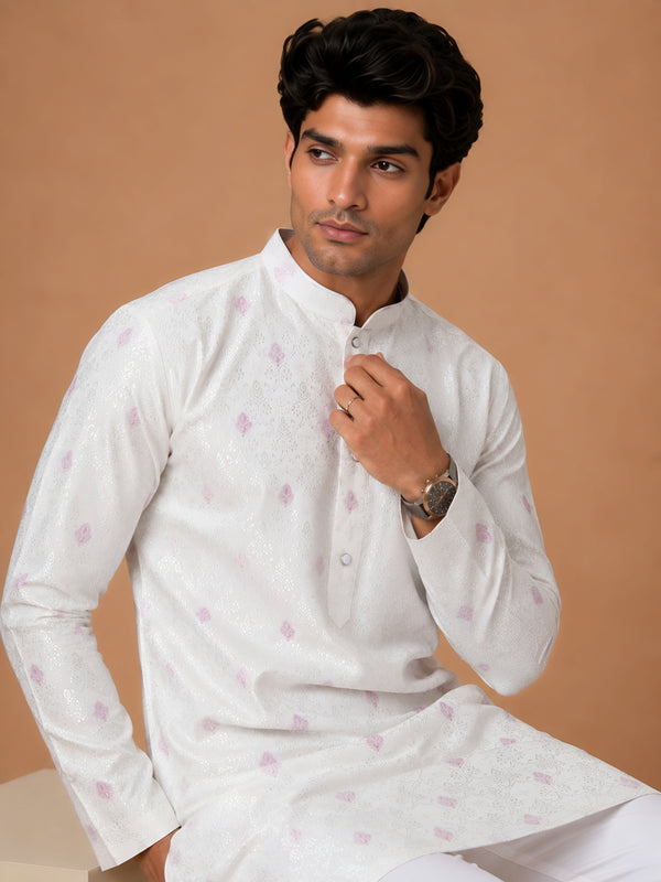 Premium Lavender Self Design Kurta for Men