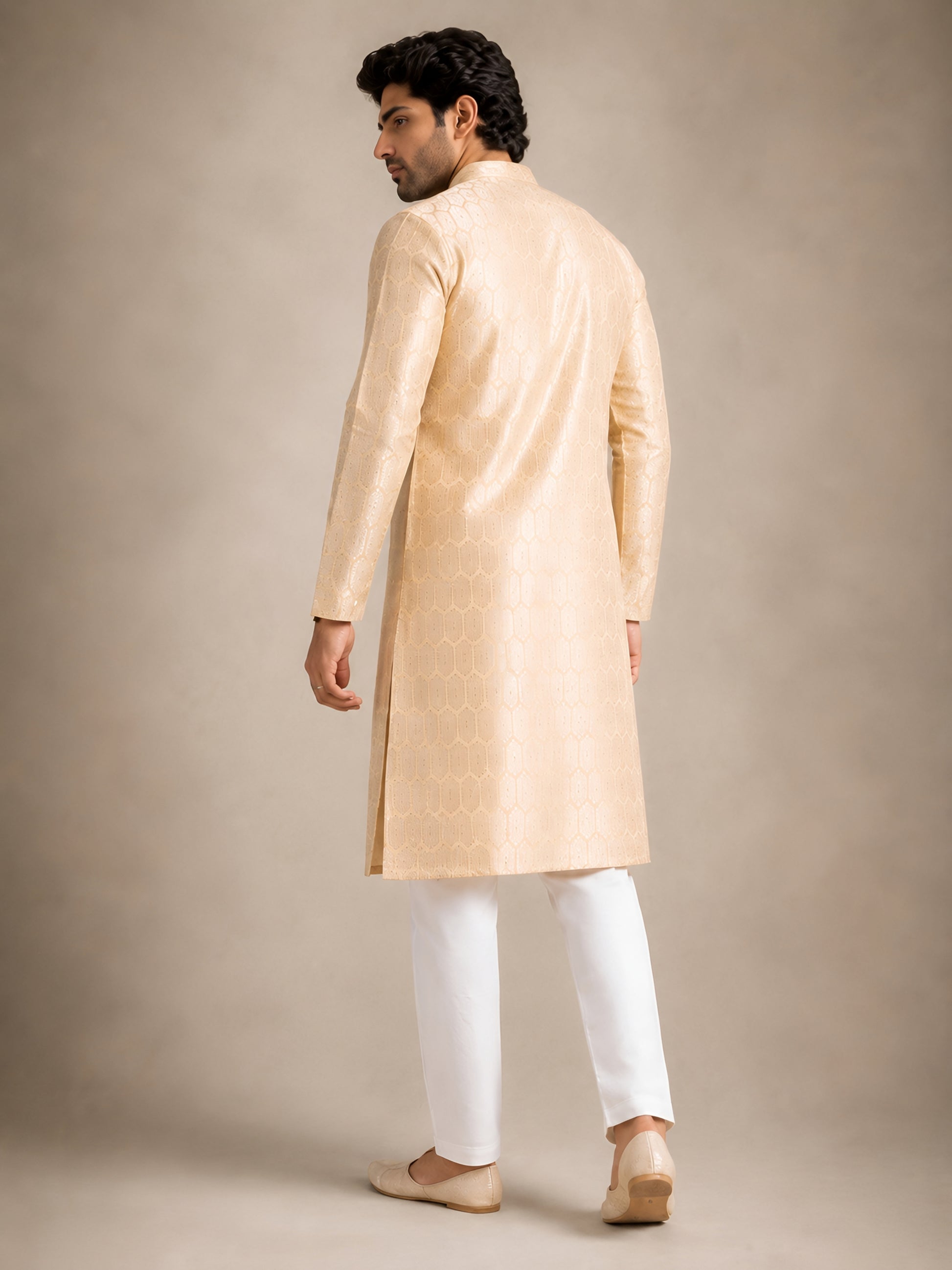 Premium Cream Jacquard Kurta for Men