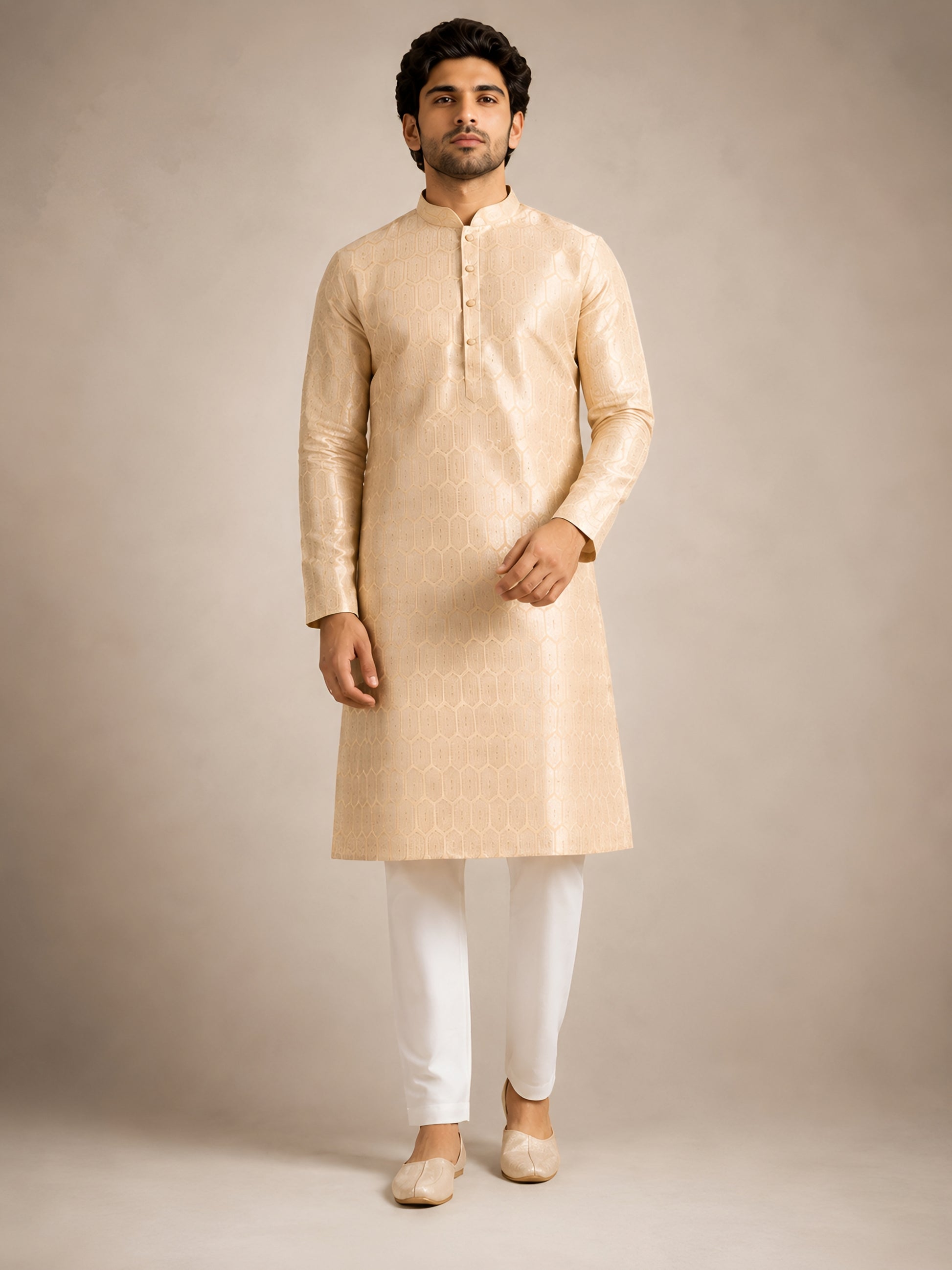 Premium Cream Jacquard Kurta for Men