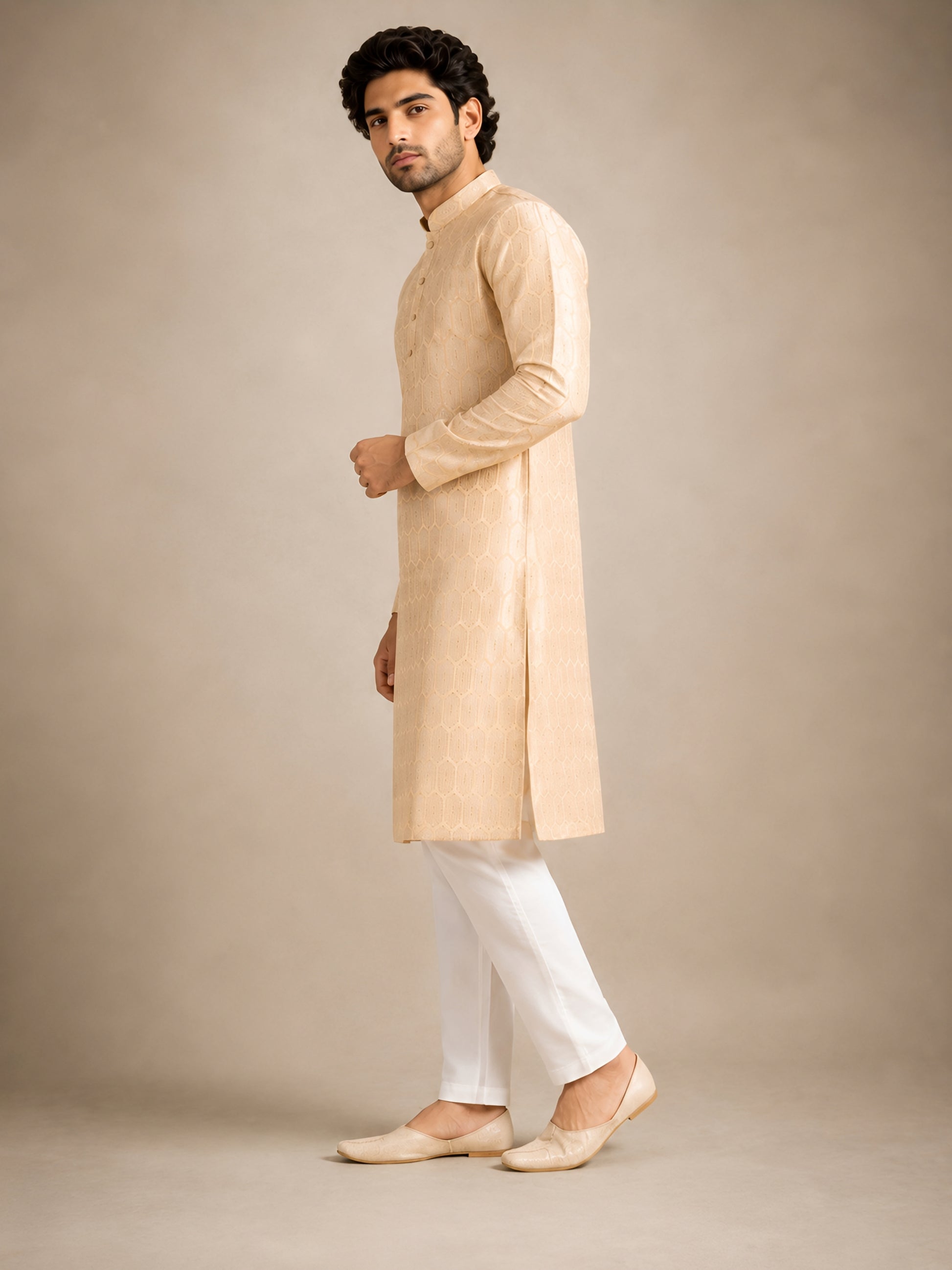 Premium Cream Jacquard Kurta for Men