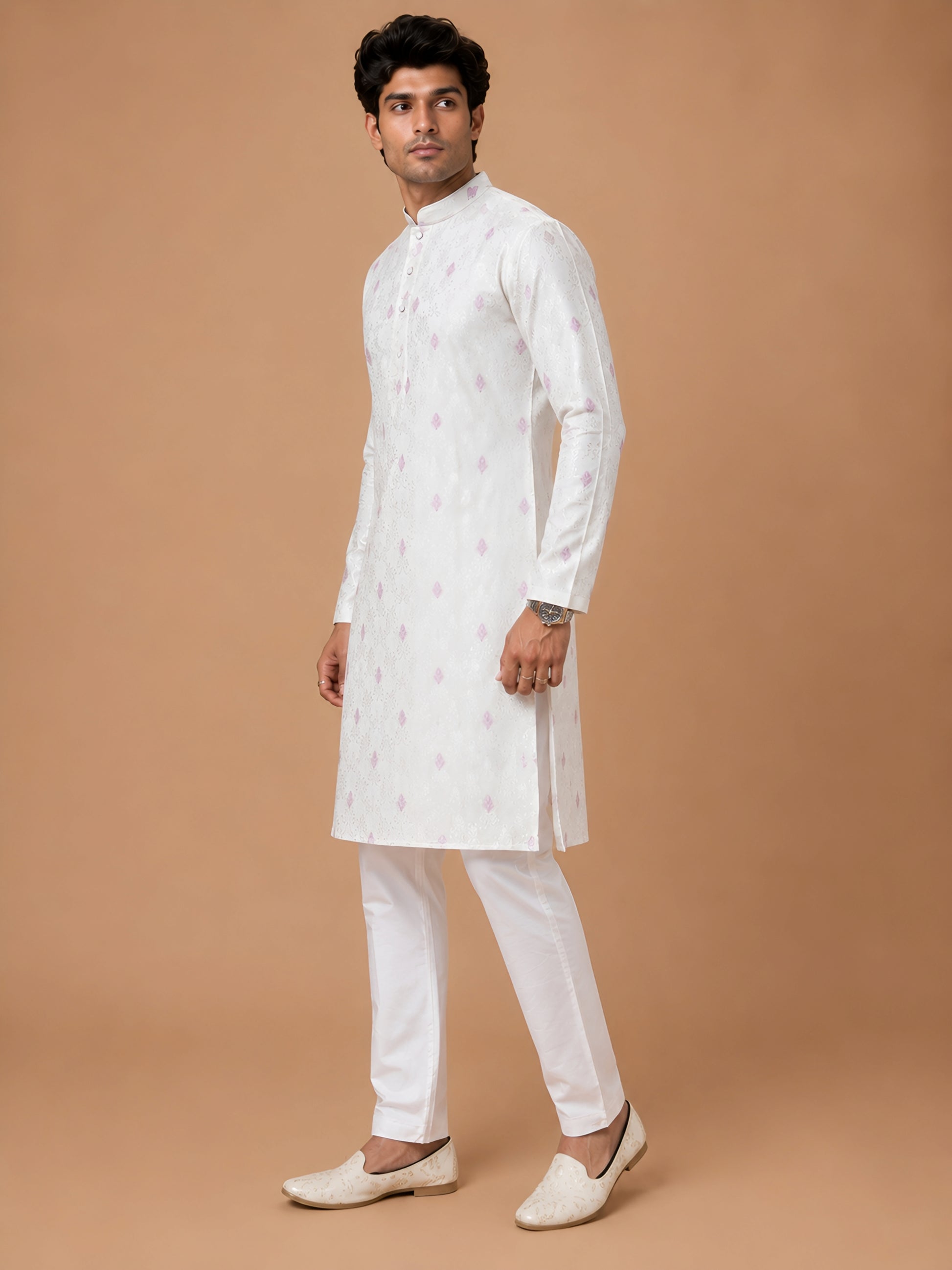 Premium Lavender Self Design Kurta for Men