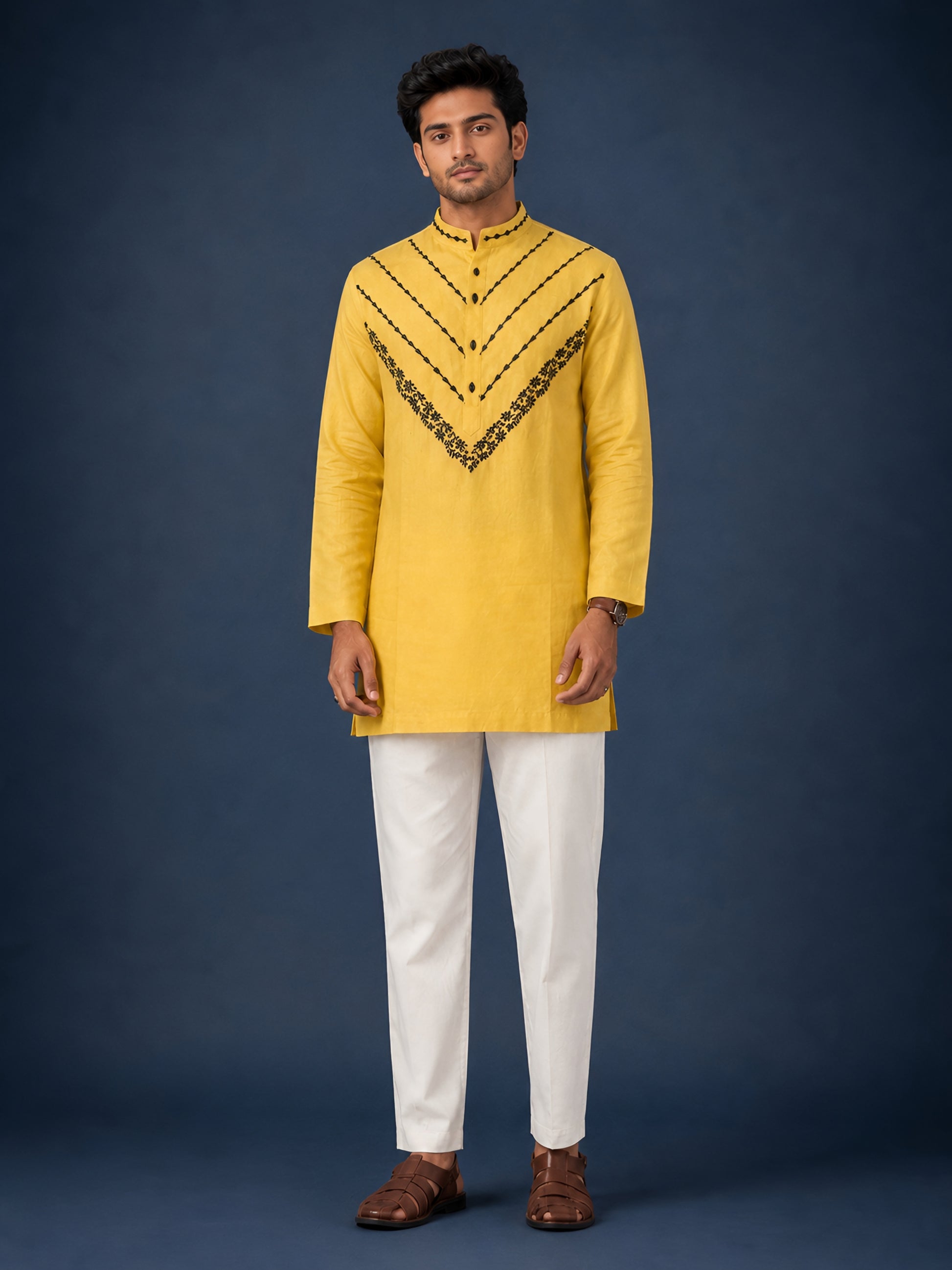 Premium Yellow Pure Linen Short Kurta for Men