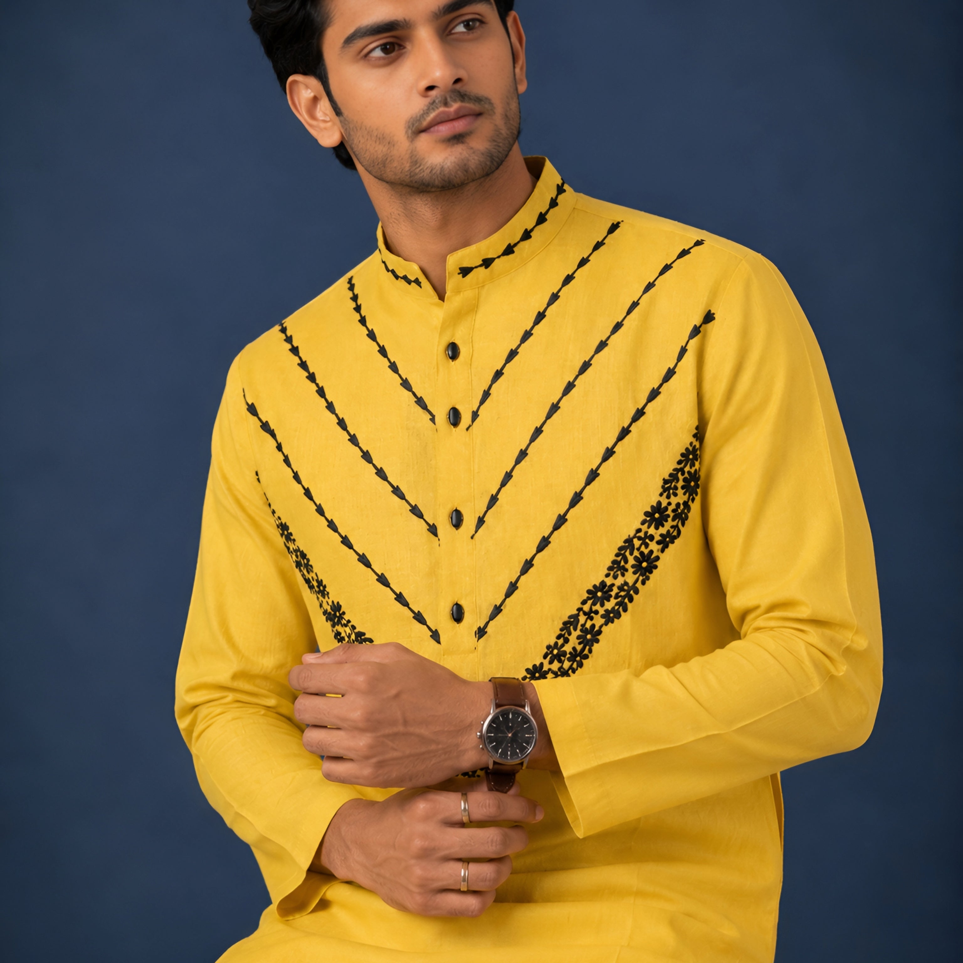 Premium Yellow Pure Linen Short Kurta for Men
