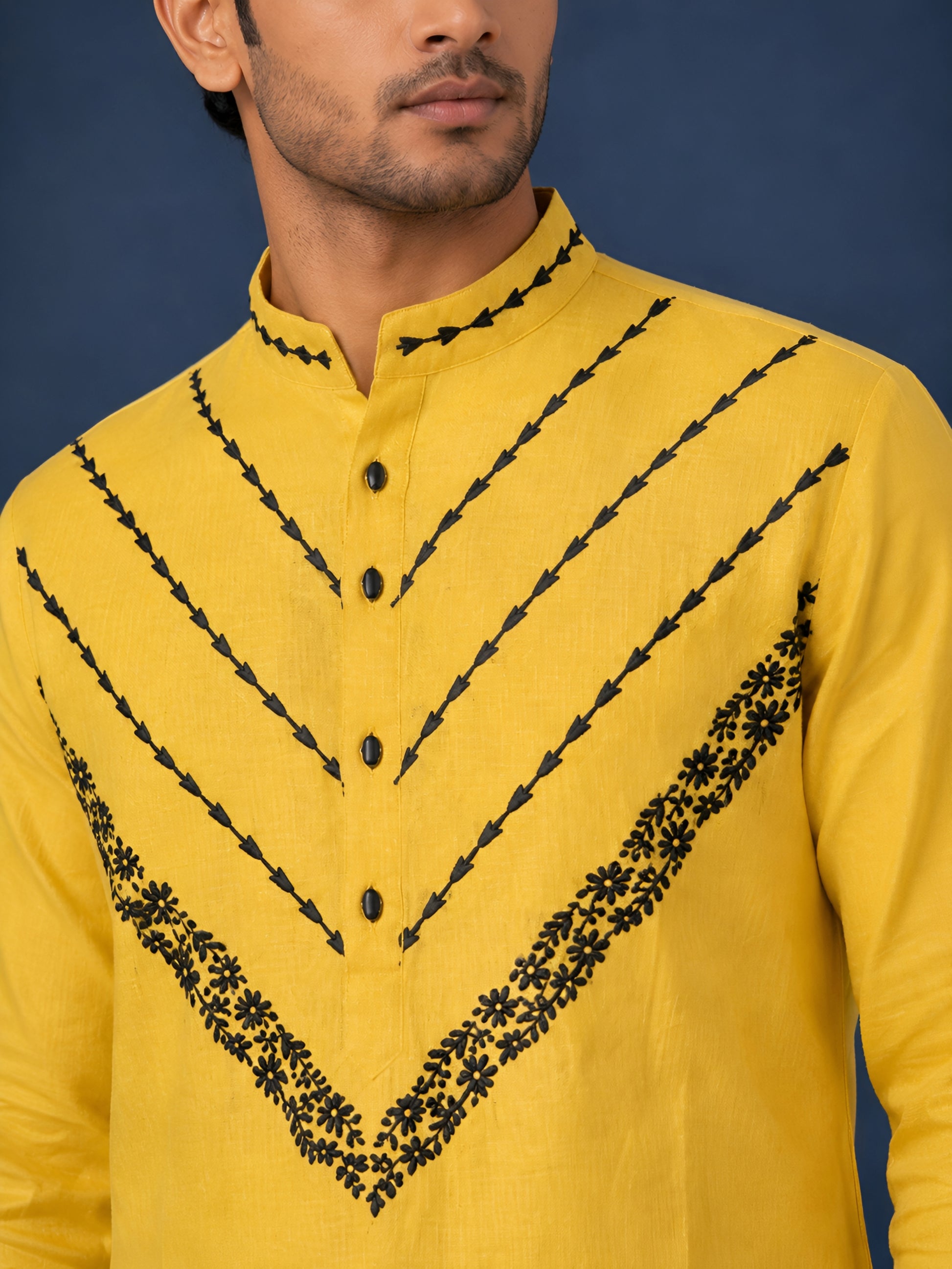 Premium Yellow Pure Linen Short Kurta for Men