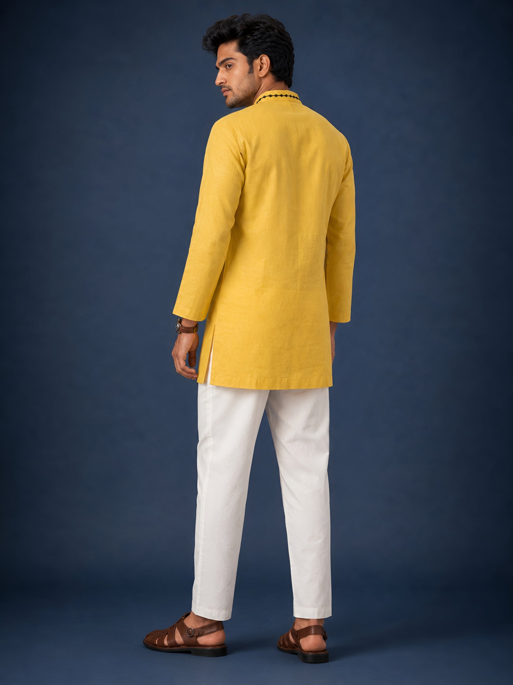 Premium Yellow Pure Linen Short Kurta for Men