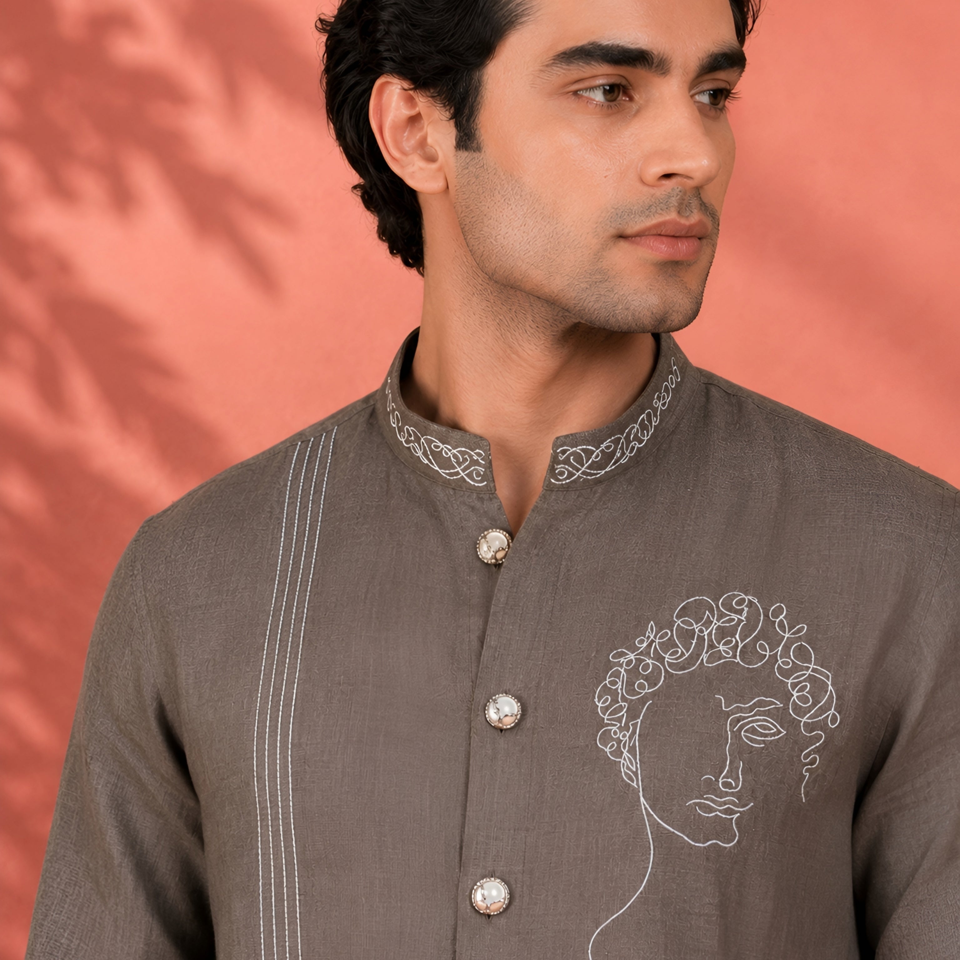 Premium Coffee Brown Designer Linen Short Kurta for Men