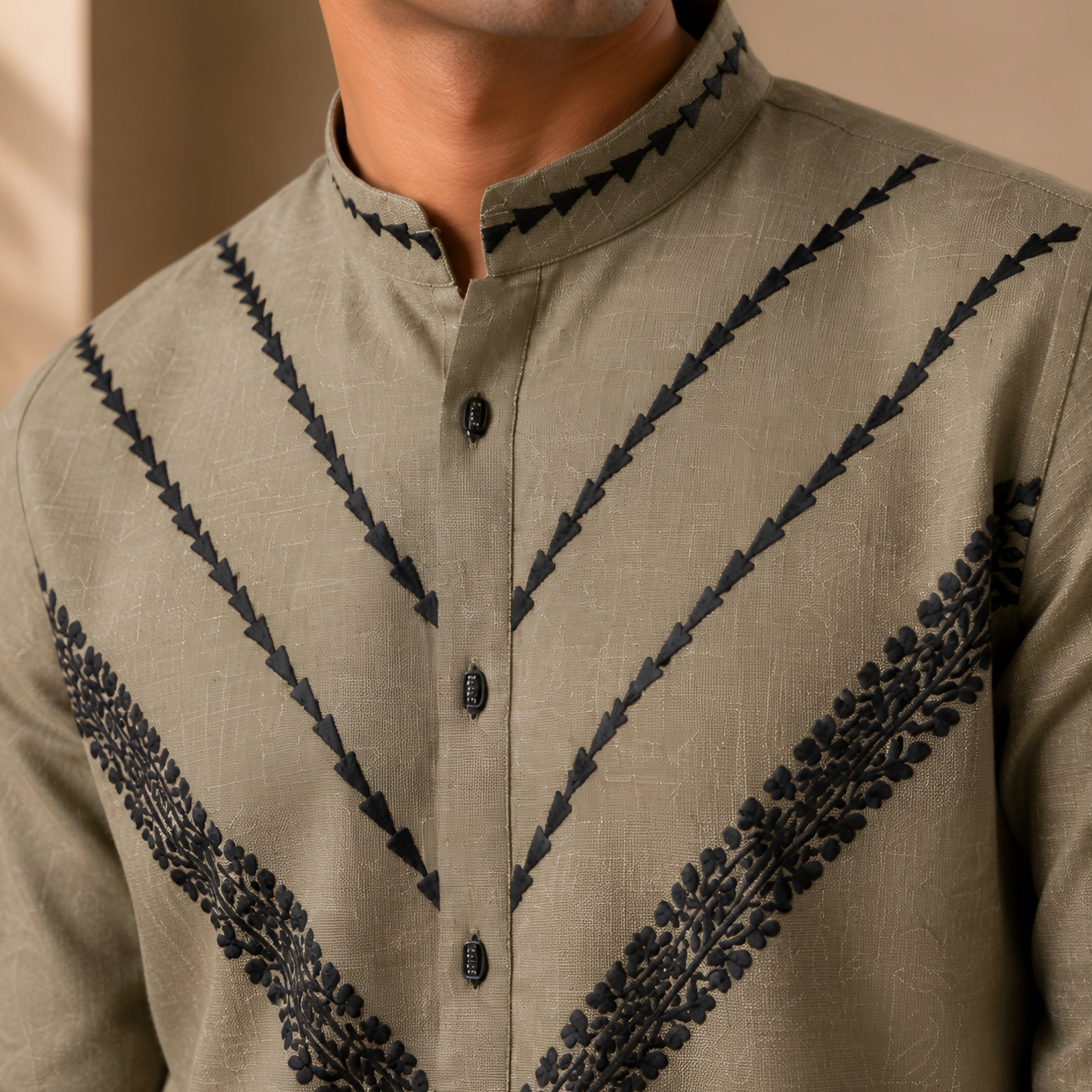 Premium Olive Green Pure Linen Short Kurta for Men