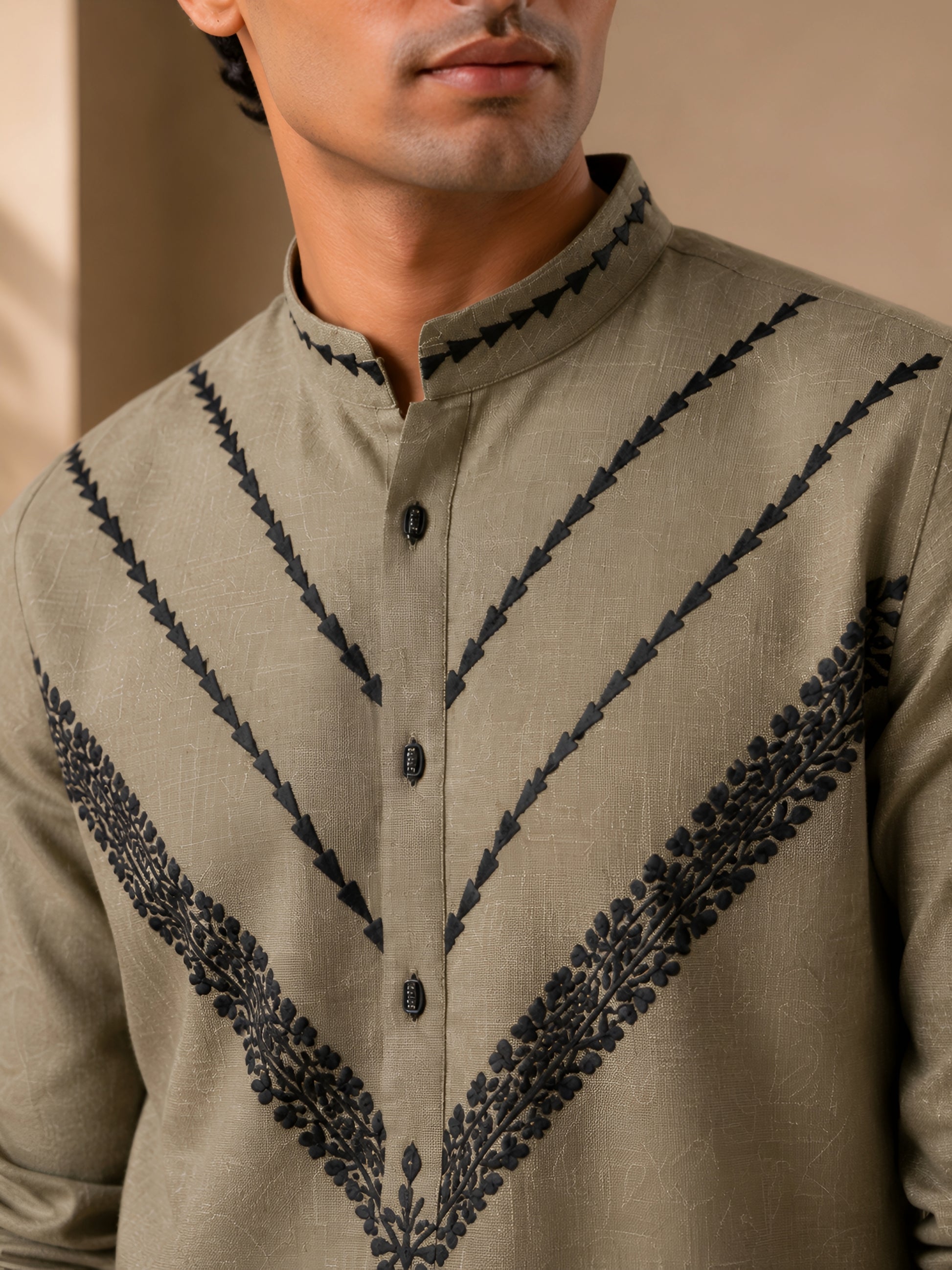 Premium Olive Green Pure Linen Short Kurta for Men