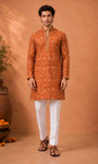 "Rust orange embroidered men's kurta - Tulsiya"