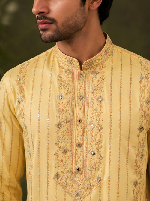 Lime Blossom Mirror Work Kurta Set for Men
