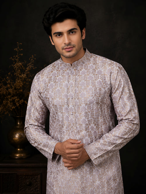 LILAC BROCADE SILK KURTA FOR MEN