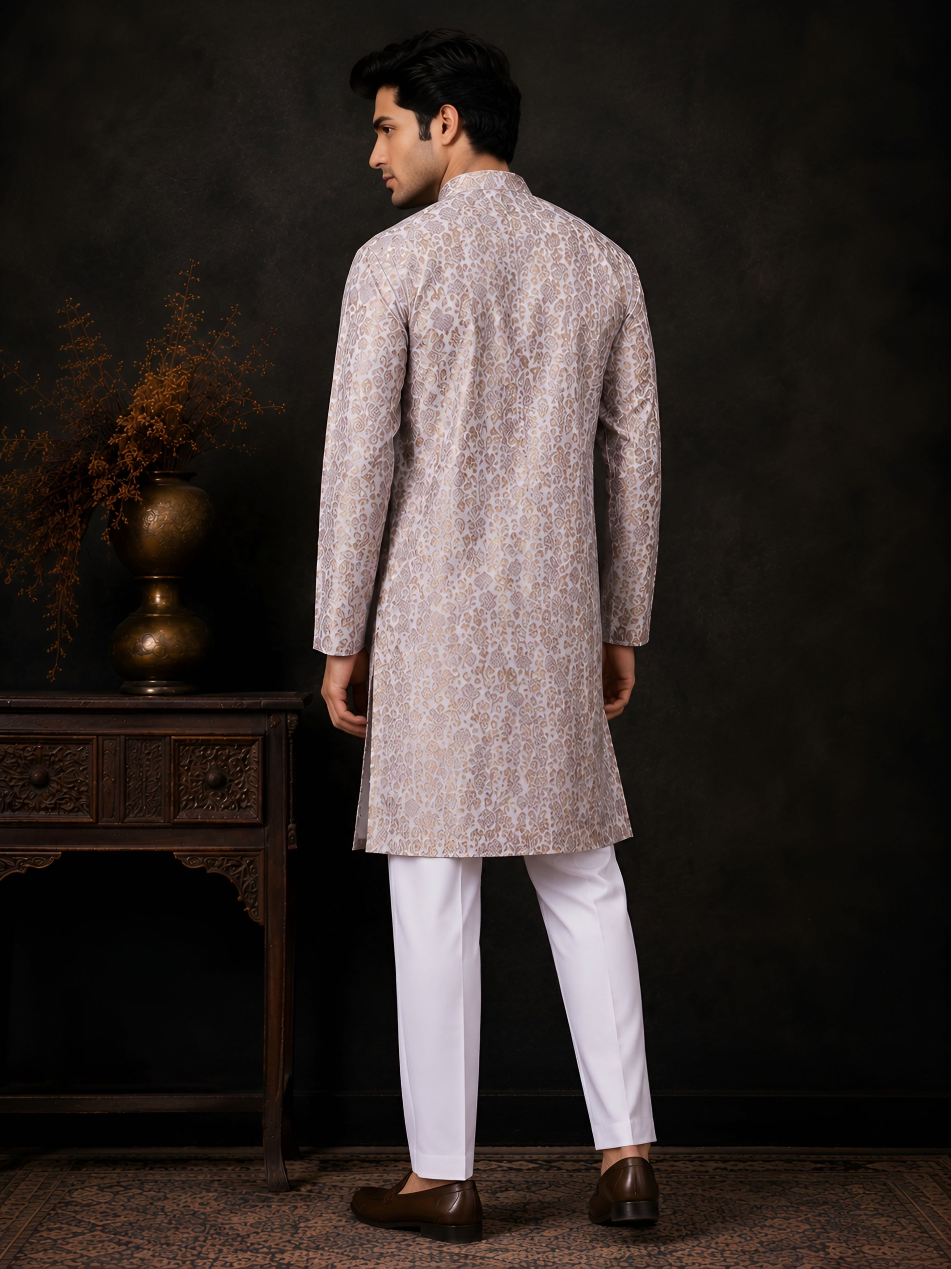 LILAC BROCADE SILK KURTA FOR MEN
