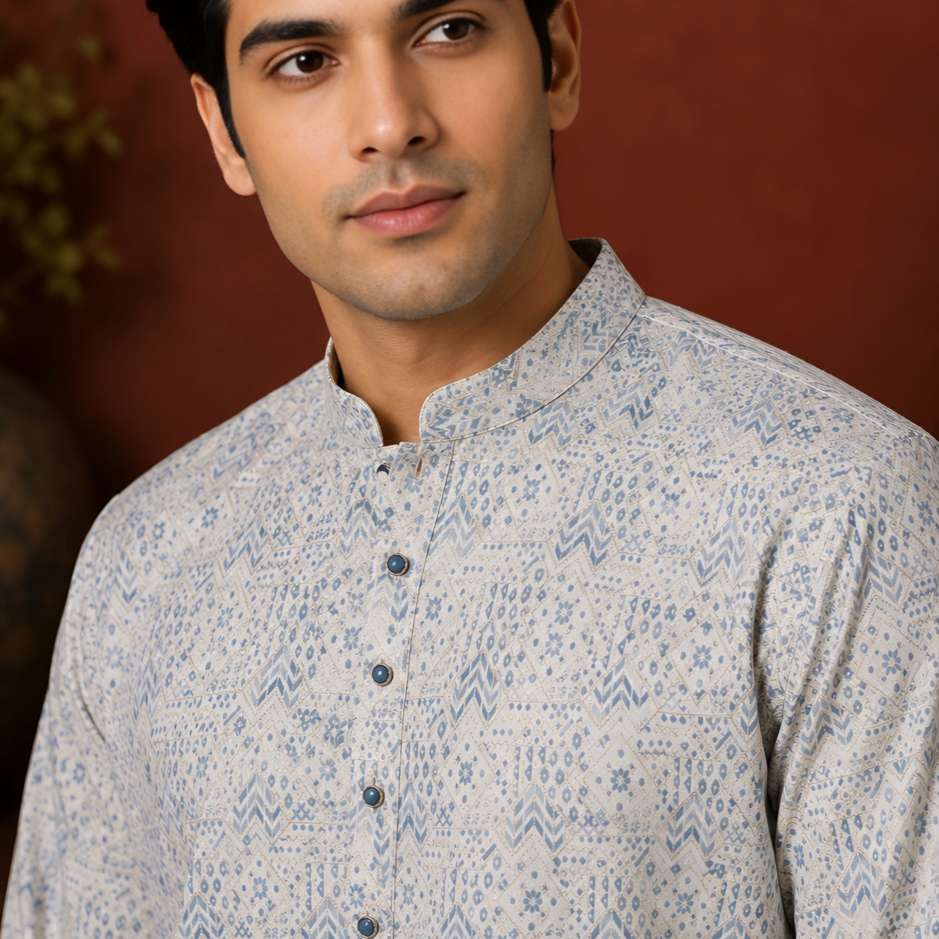 STEEL GREY FLORAL PRINTED SILK MID-LENGTH KURTA