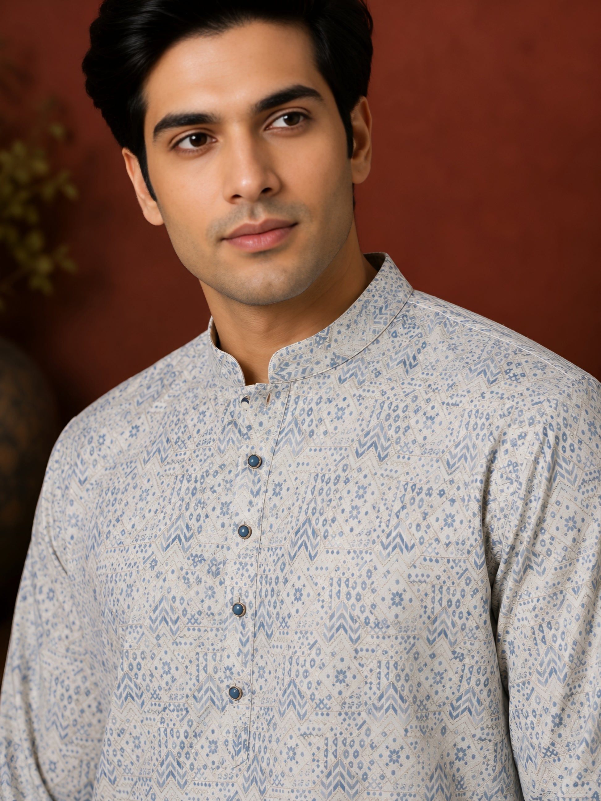 STEEL GREY FLORAL PRINTED SILK MID-LENGTH KURTA