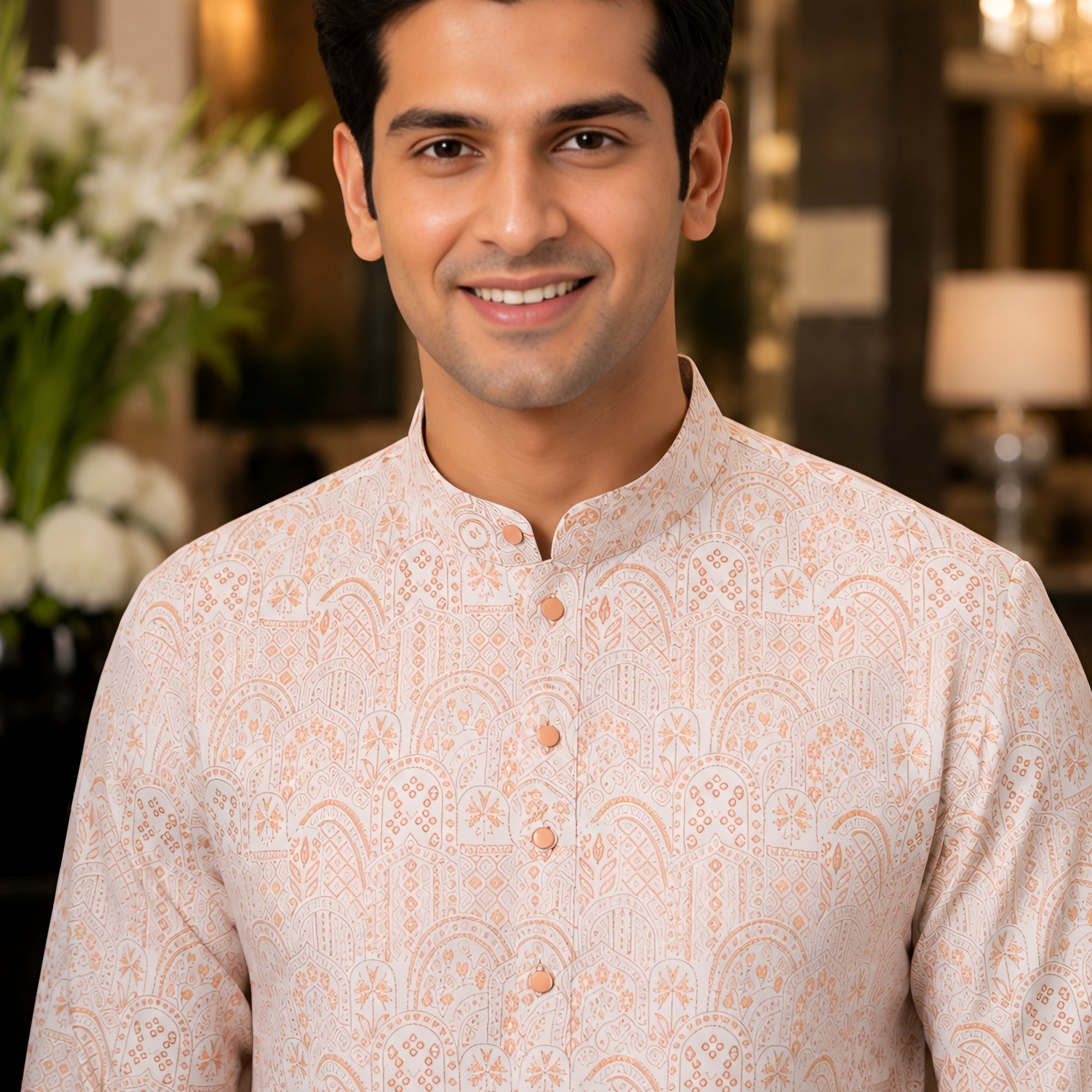 ORANGE JACQUARD SILK MID-LENGTH KURTA