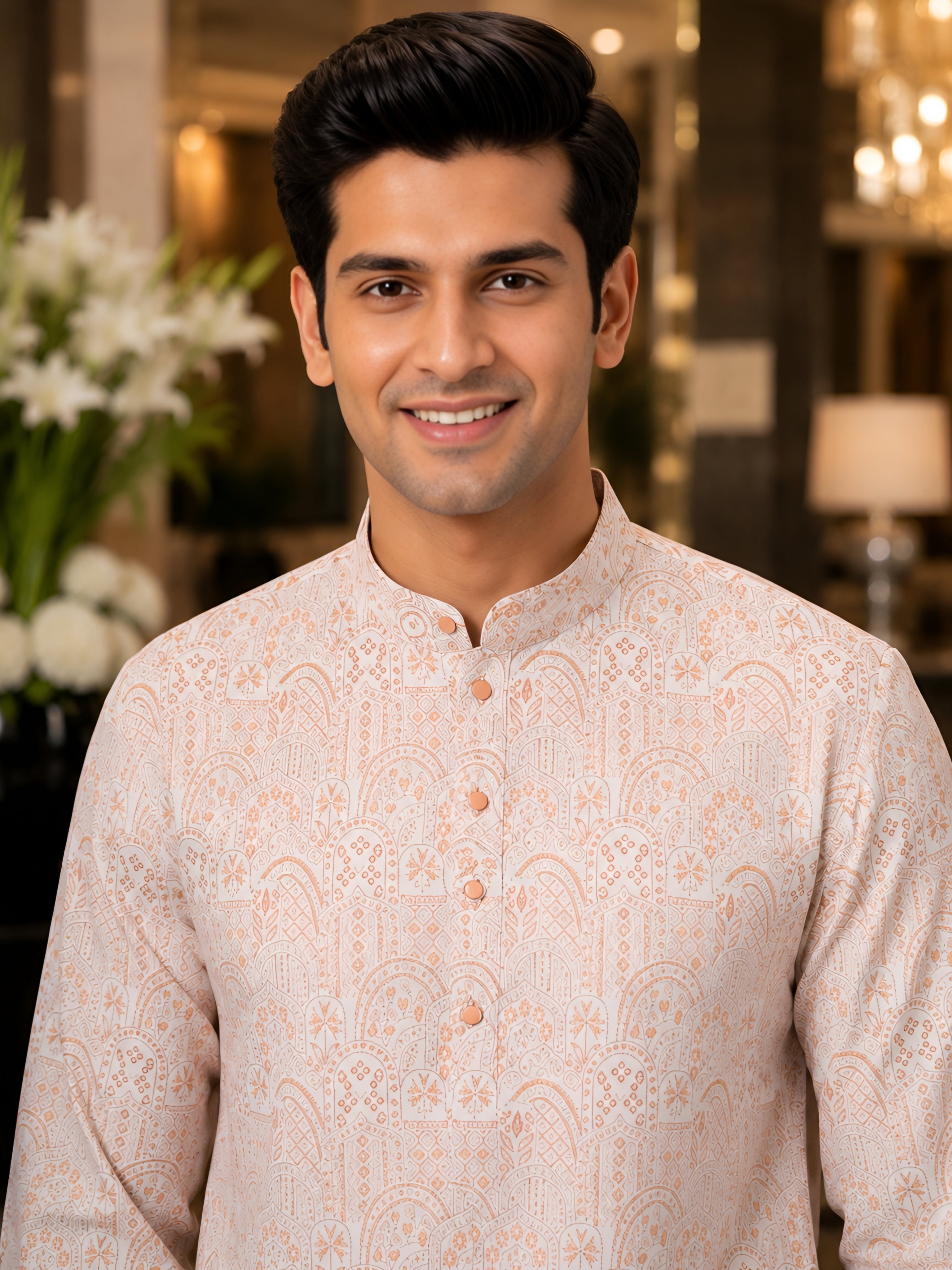 ORANGE JACQUARD SILK MID-LENGTH KURTA
