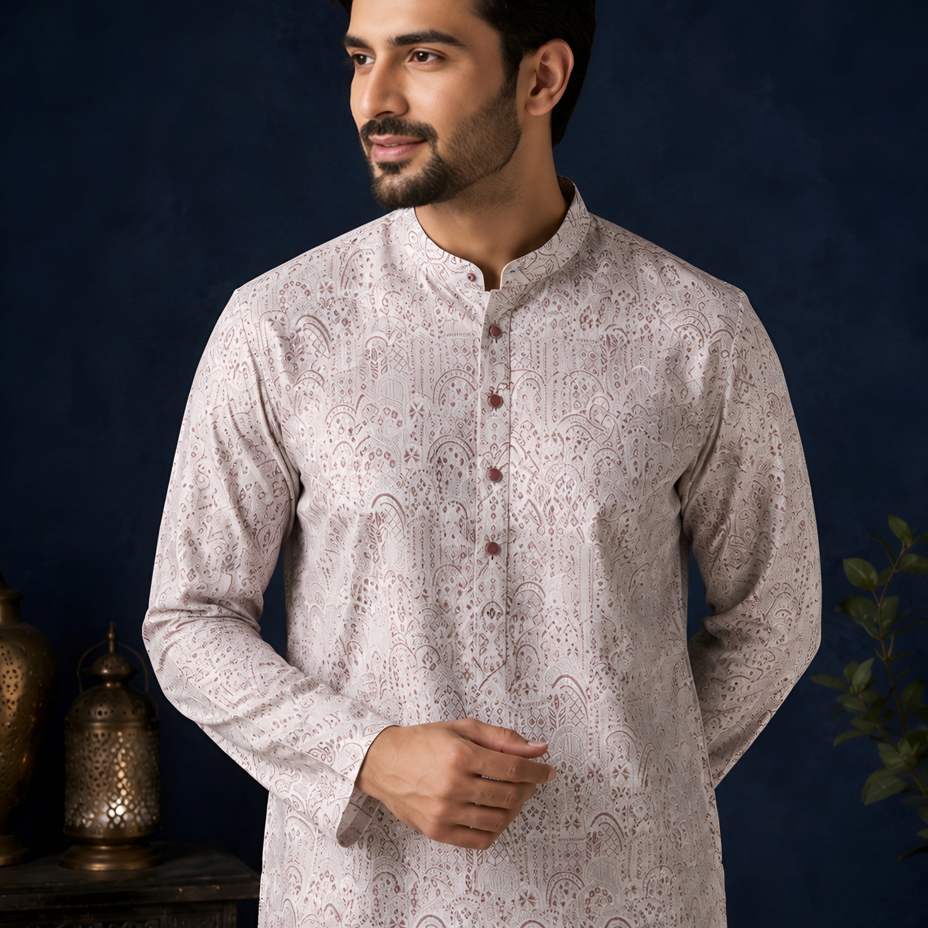 ONION PINK JACQUARD SILK MID-LENGTH KURTA