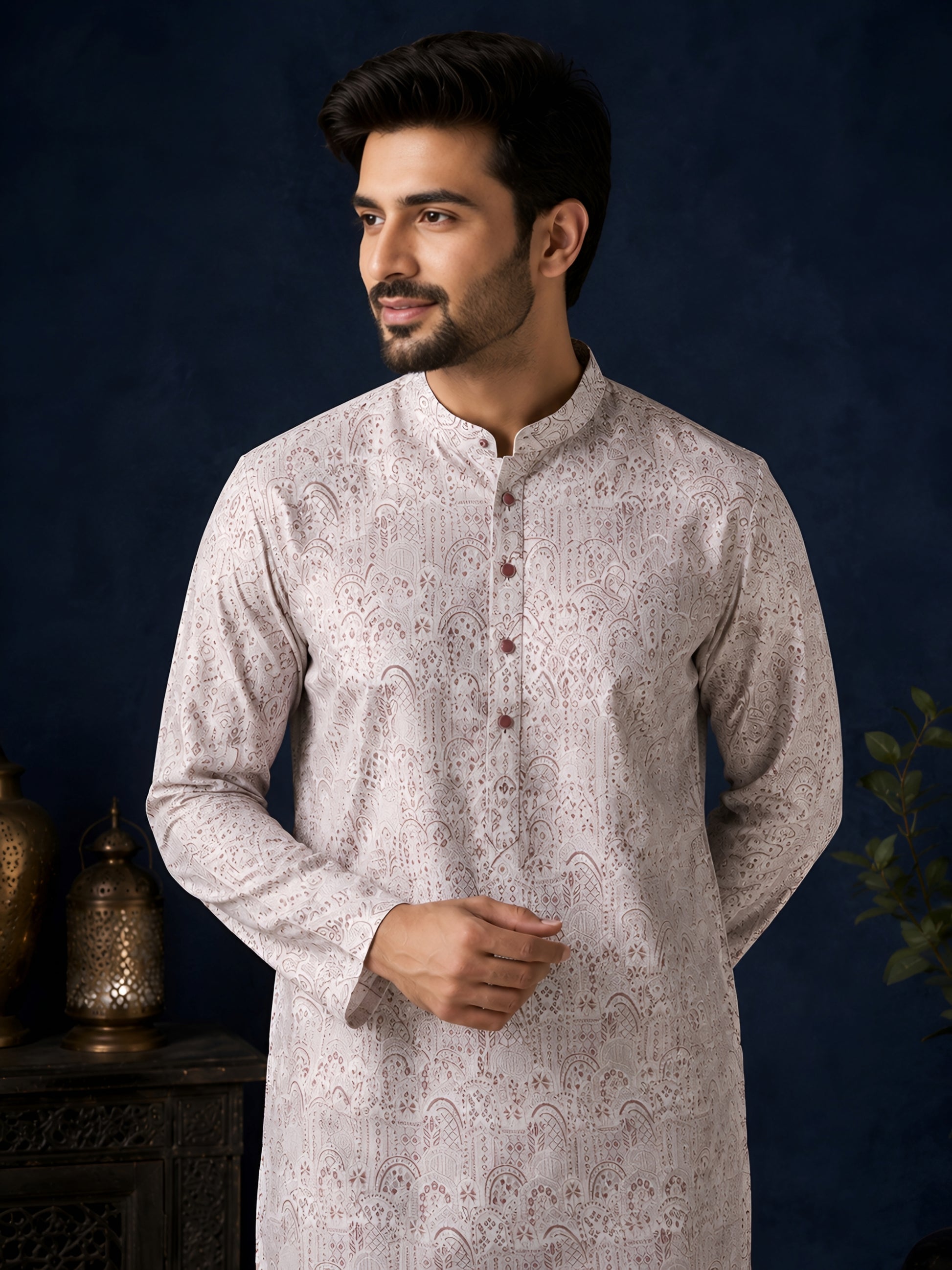 ONION PINK JACQUARD SILK MID-LENGTH KURTA